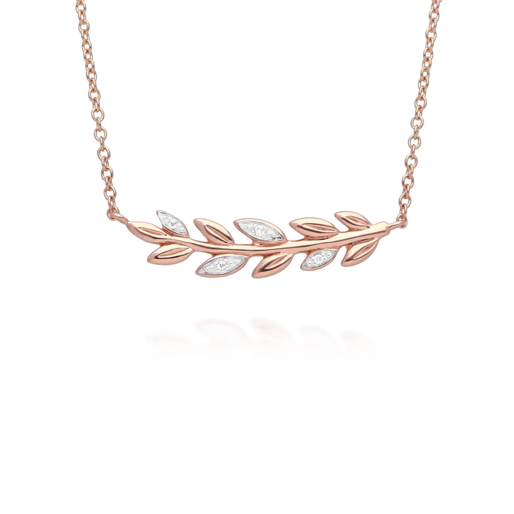 O Leaf Diamond Necklace & Stud Stud Earring Set in 9ct Rose Gold - Gemondo