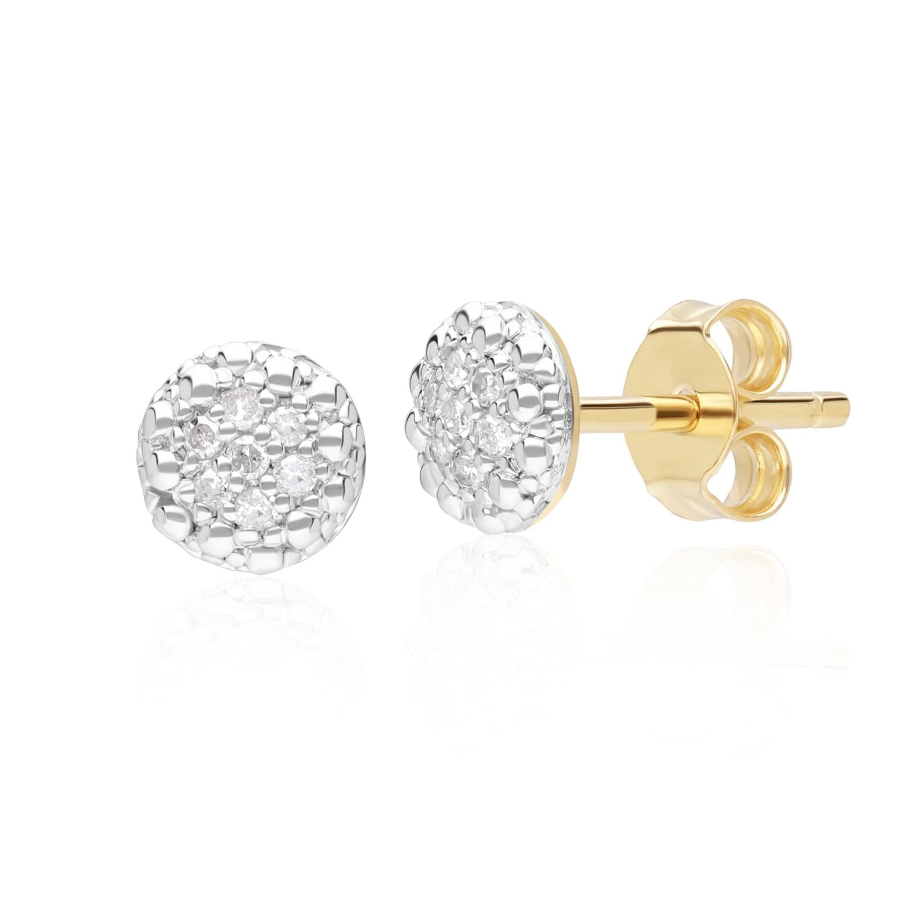 191E0425019 Diamond Pave Round Stud Earrings in 9ct Yellow Gold Front