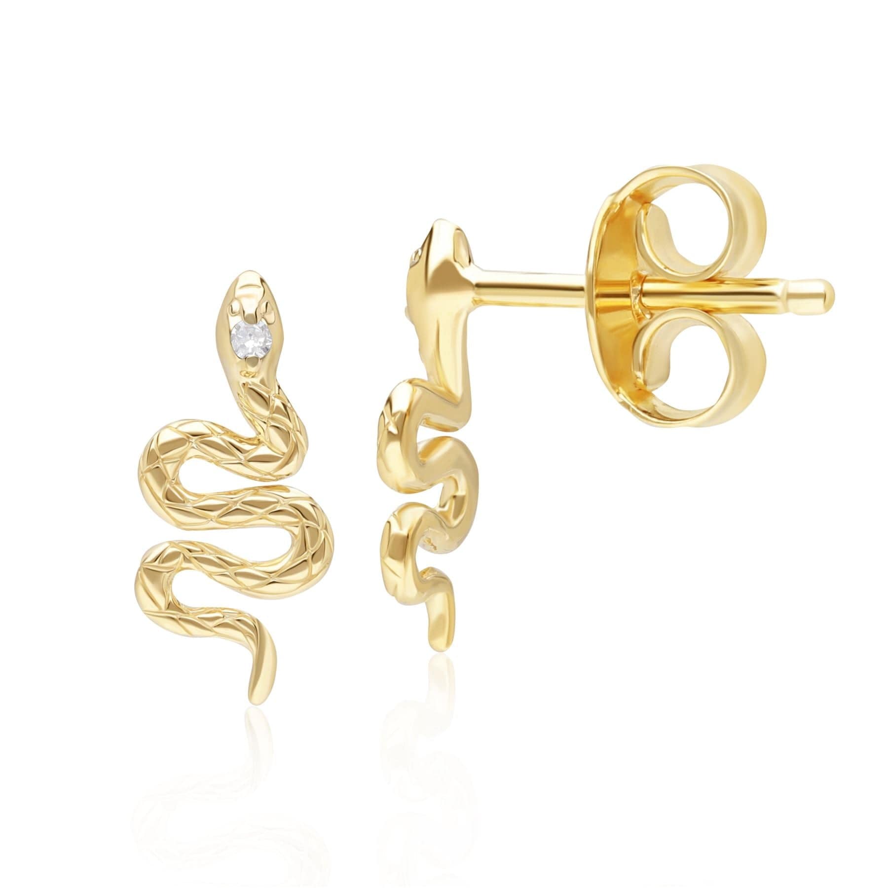 149E1692019 ECFEW™ Diamond Snake Wrap Stud Earrings in 9ct Yellow Gold Side