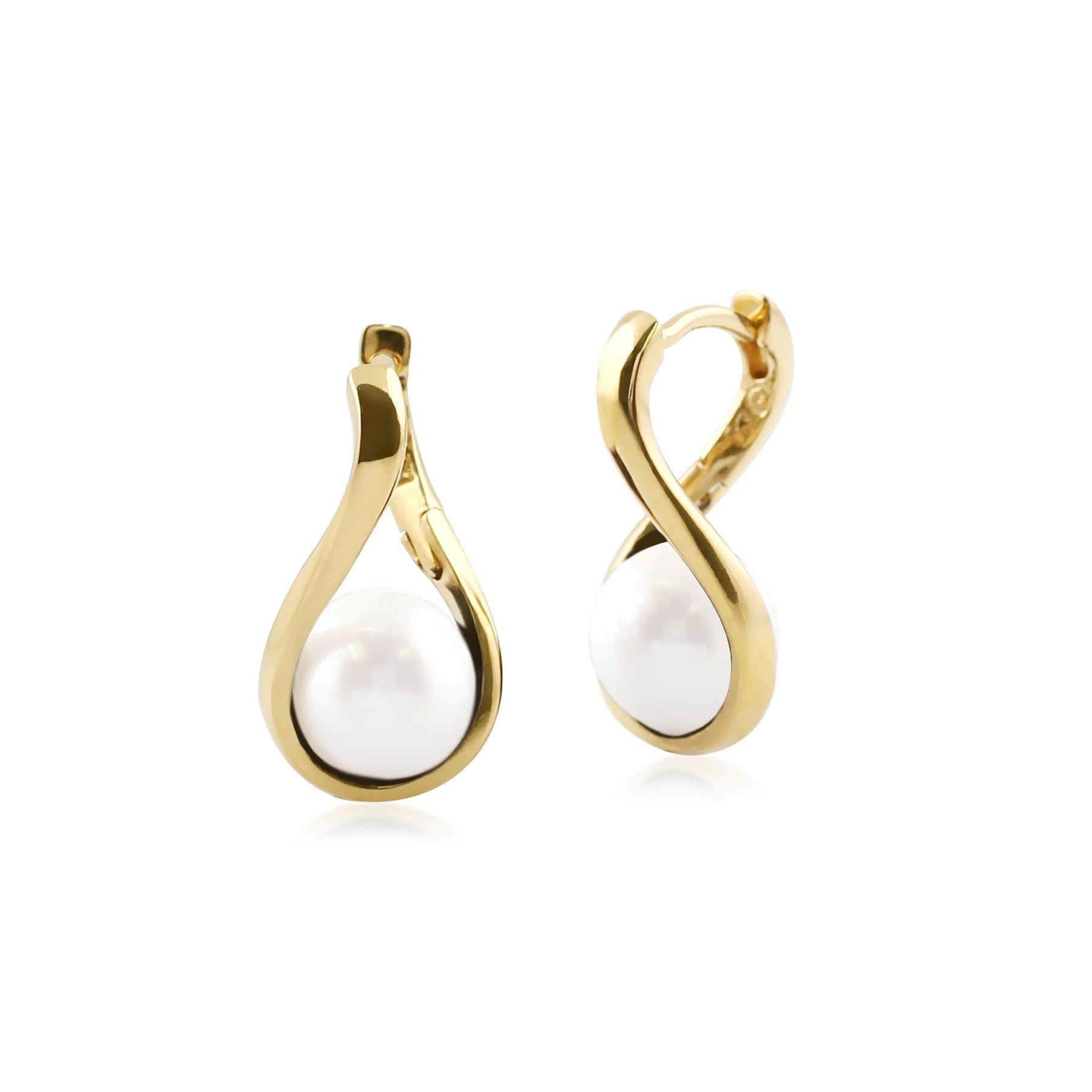 T0880E9083 Kosmos White Agate Orb Earrings in Yellow Gold Plated Sterling Silver 1