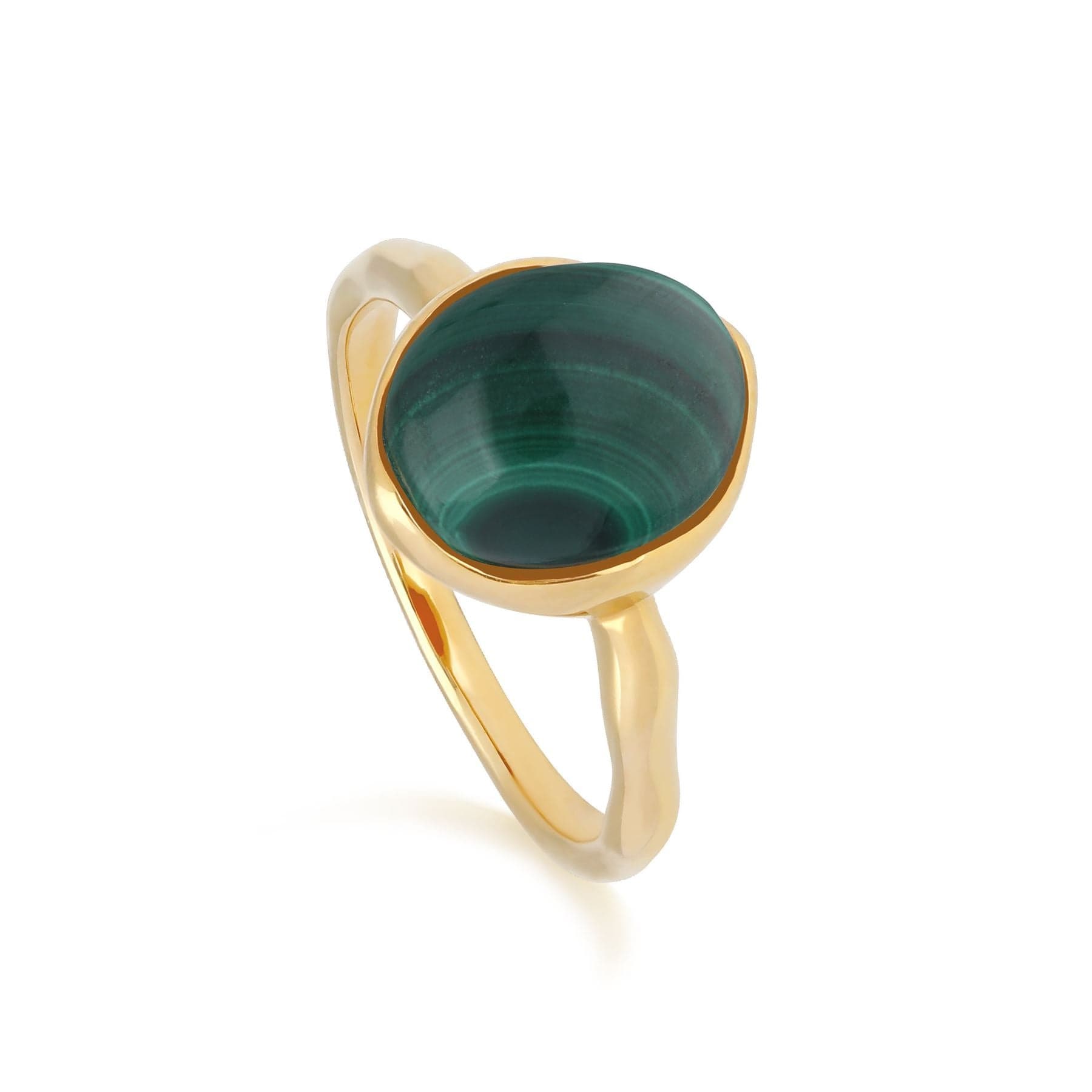 270R057405925 Irregular B Gem Malachite Ring in Yellow Gold Plated Silver 1