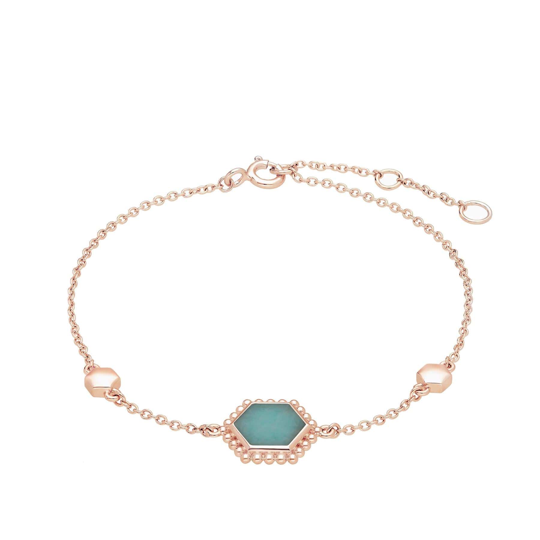 271L007901925 Amazonite Flat Slice Hex Bracelet in Rose Gold Plated  Silver 1