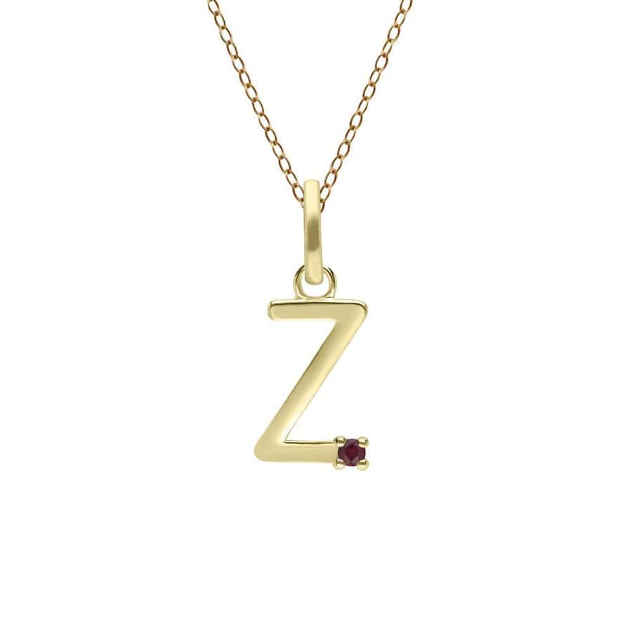 135P2083029 Initial Ruby Letter Necklace In 9ct Yellow Gold 27