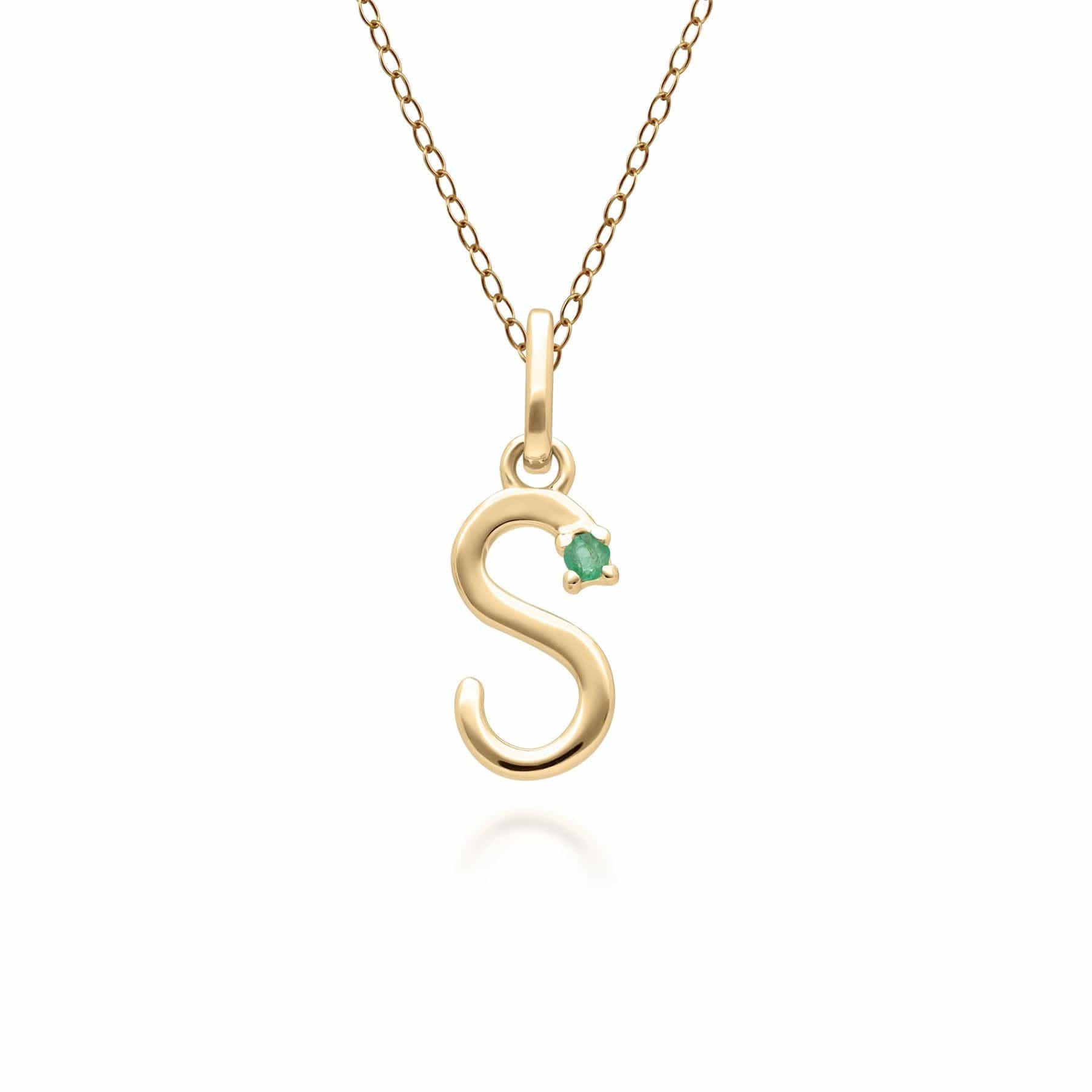 Initial Emerald Letter Necklace In 9ct Yellow Gold - Gemondo