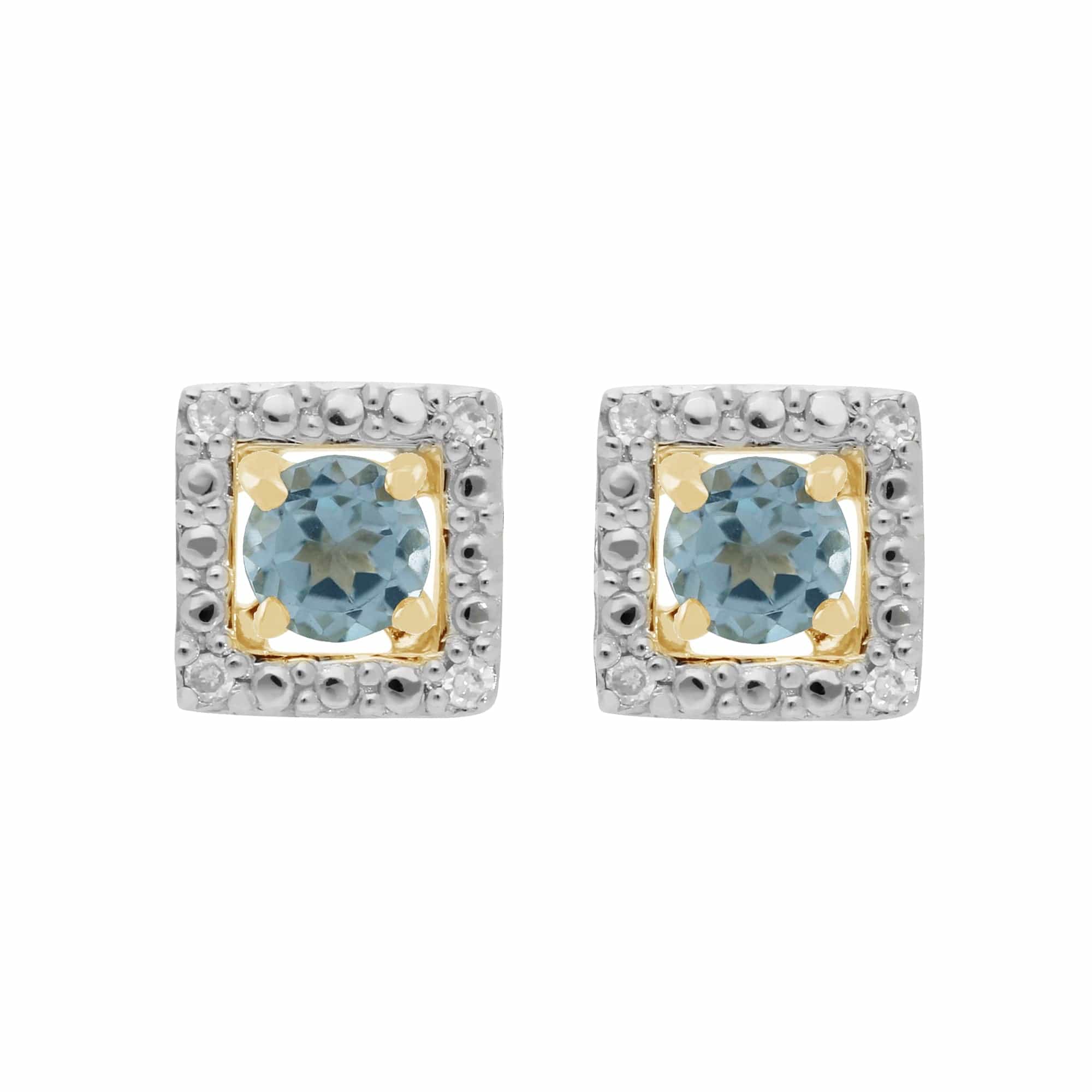 11555-191E0379019 Classic Round Blue Topaz Stud Earrings with Detachable Diamond Square Earrings Jacket Set in 9ct Yellow Gold 1