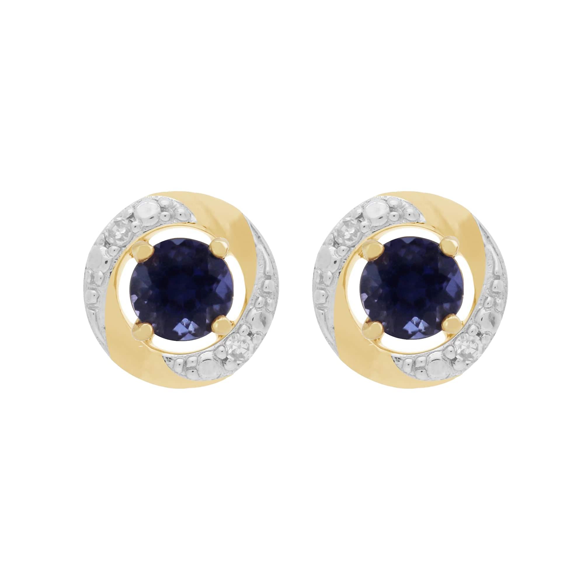 11556-191E0374019 Classic Round Iolite Stud Earrings with Detachable Diamond Halo Ear Jacket in 9ct Yellow Gold 1