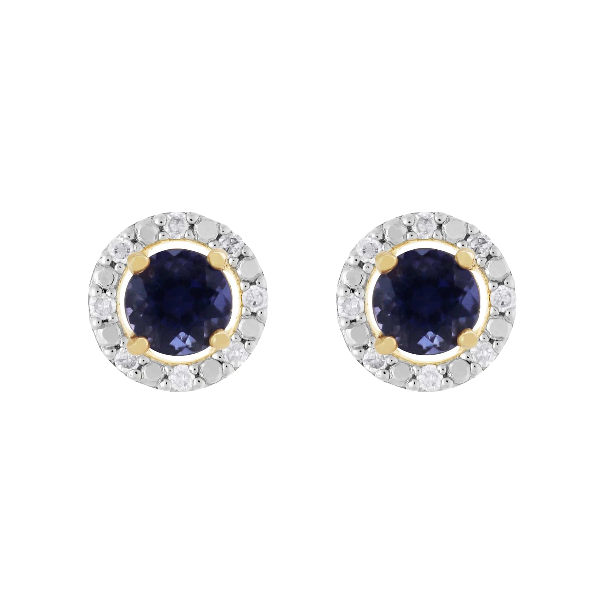 11556-191E0376019 Classic Round Iolite Stud Earrings with Detachable Diamond Round Earrings Jacket Set in 9ct Yellow Gold 1