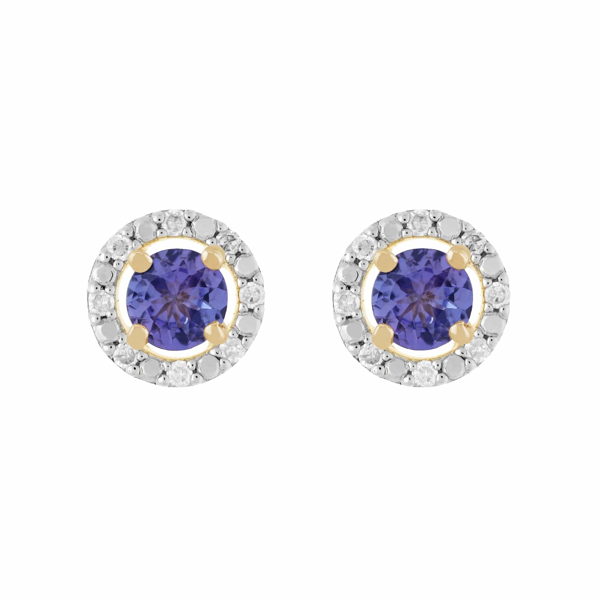 11557-191E0376019 Classic Round Tanzanite Stud Earrings with Detachable Diamond Round Earrings Jacket Set in 9ct Yellow Gold 1