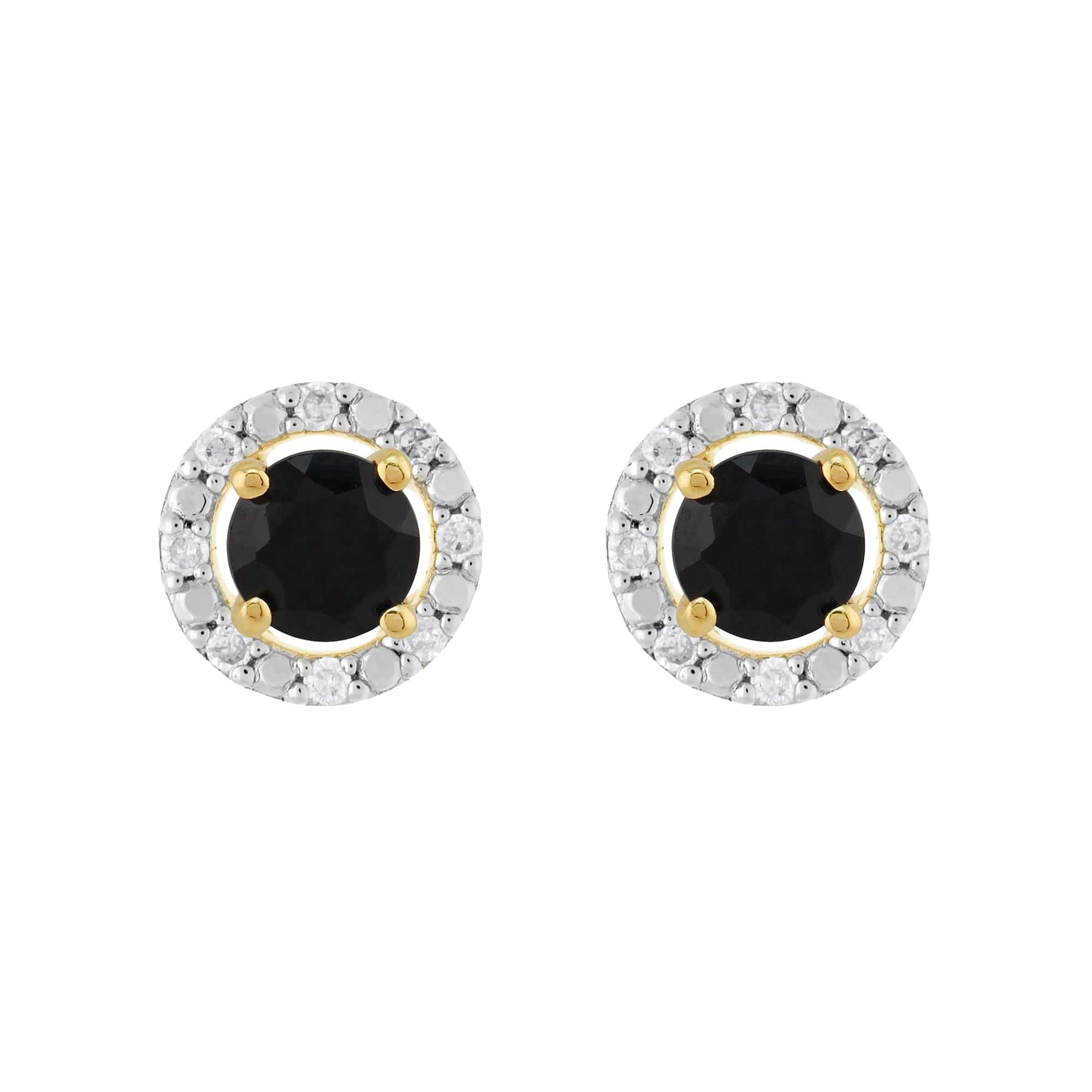 11559-191E0376019 Classic Round Dark Blue Sapphire Stud Earrings with Detachable Diamond Round Earrings Jacket Set in 9ct Yellow Gold 1
