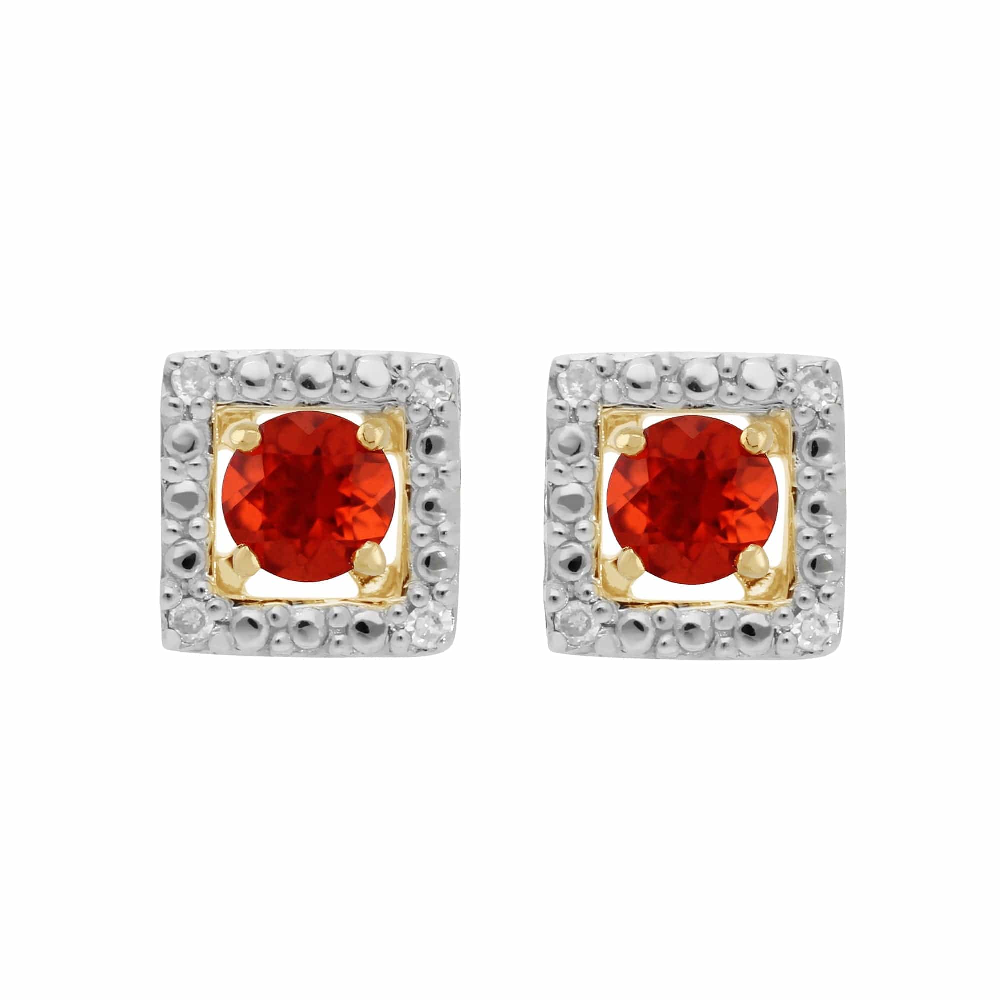 11561-191E0379019 Classic Round Fire Opal Stud Earrings with Detachable Diamond Square Earrings Jacket Set in 9ct Yellow Gold 1