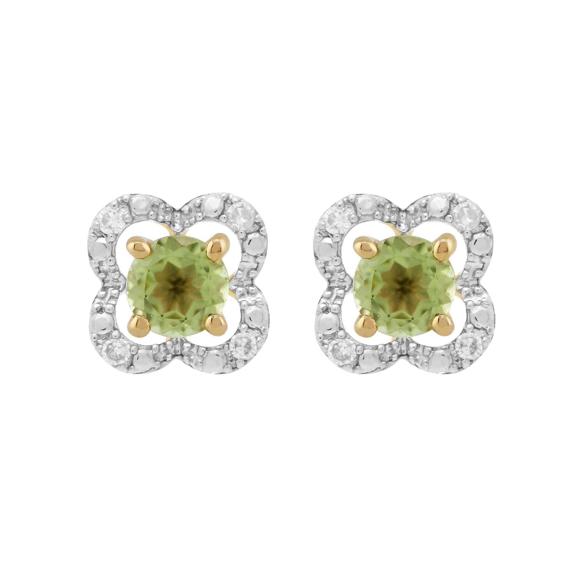 11562-191E0375019 Classic Round Peridot Stud Earrings with Detachable Diamond Floral Ear Jacket in 9ct Yellow Gold 1