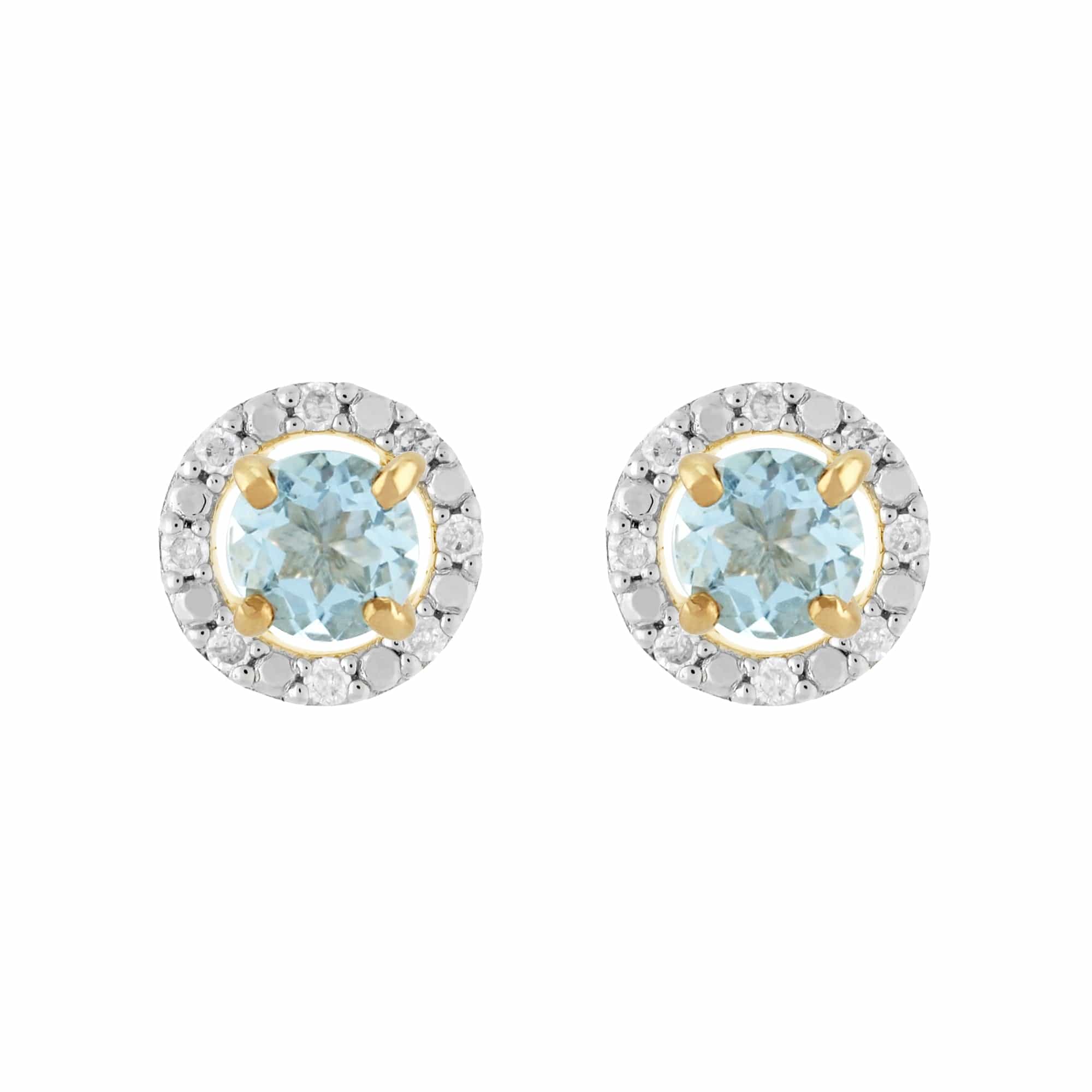 11567-191E0376019 Classic Round Aquamarine Stud Earrings with Detachable Diamond Round Earrings Jacket Set in 9ct Yellow Gold 1