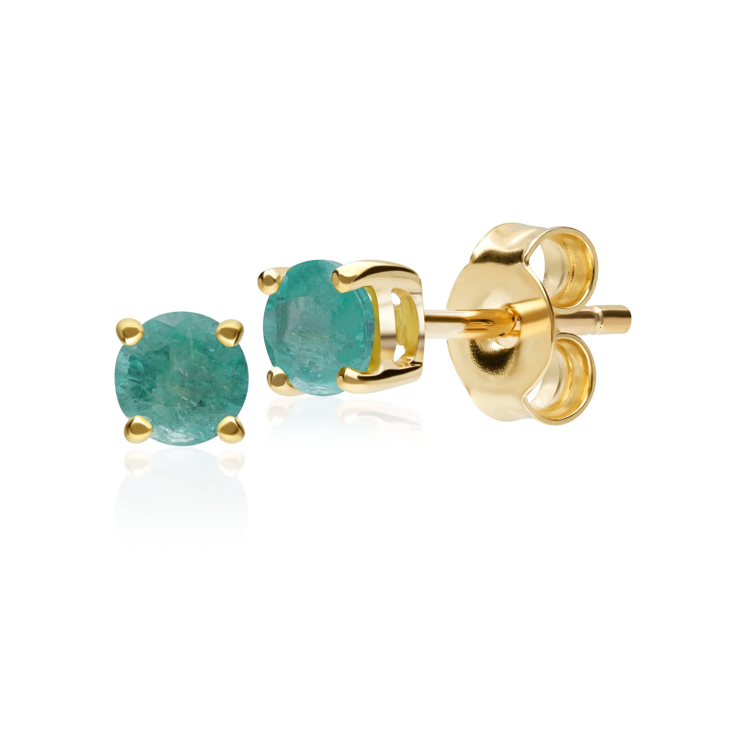 11569 Classic Round Emerald Stud Earrings in 9ct Yellow Gold 3.5mm 1