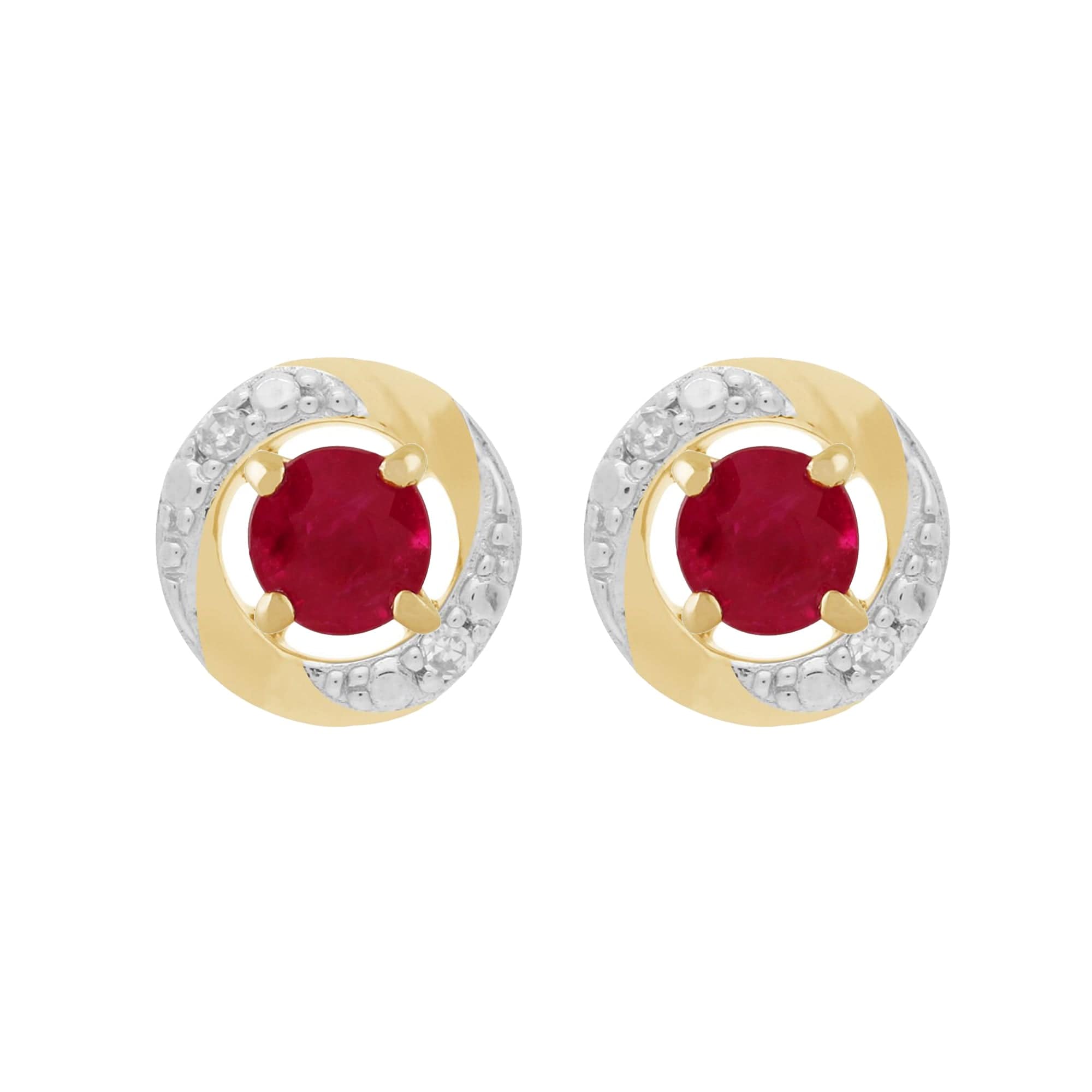 11570-191E0374019 Classic Round Ruby Stud Earrings with Detachable Diamond Halo Ear Jacket in 9ct Yellow Gold 1