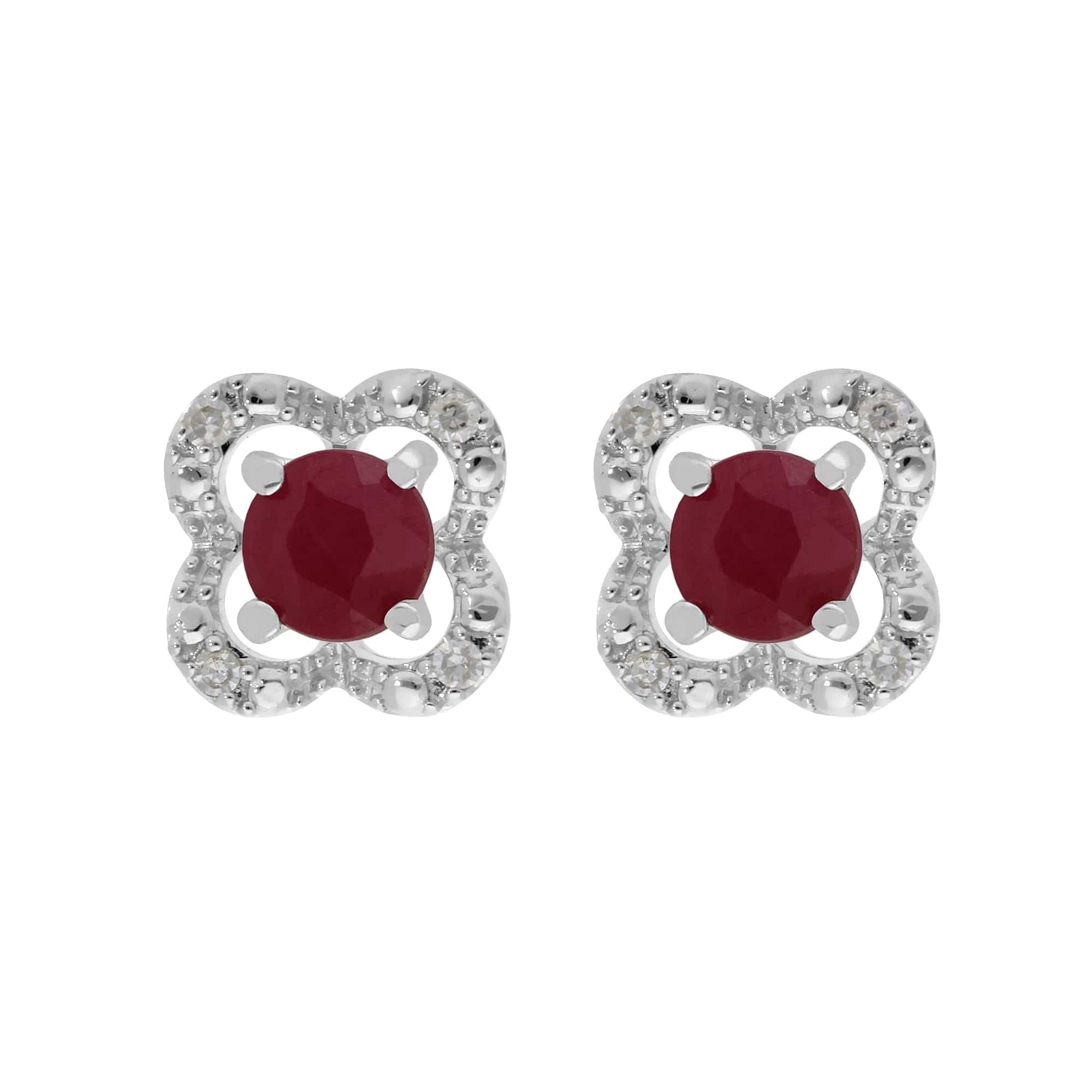 11622-162E0244019 Classic Round Ruby Stud Earrings with Detachable Diamond Flower Ear Jacket in 9ct White Gold 1
