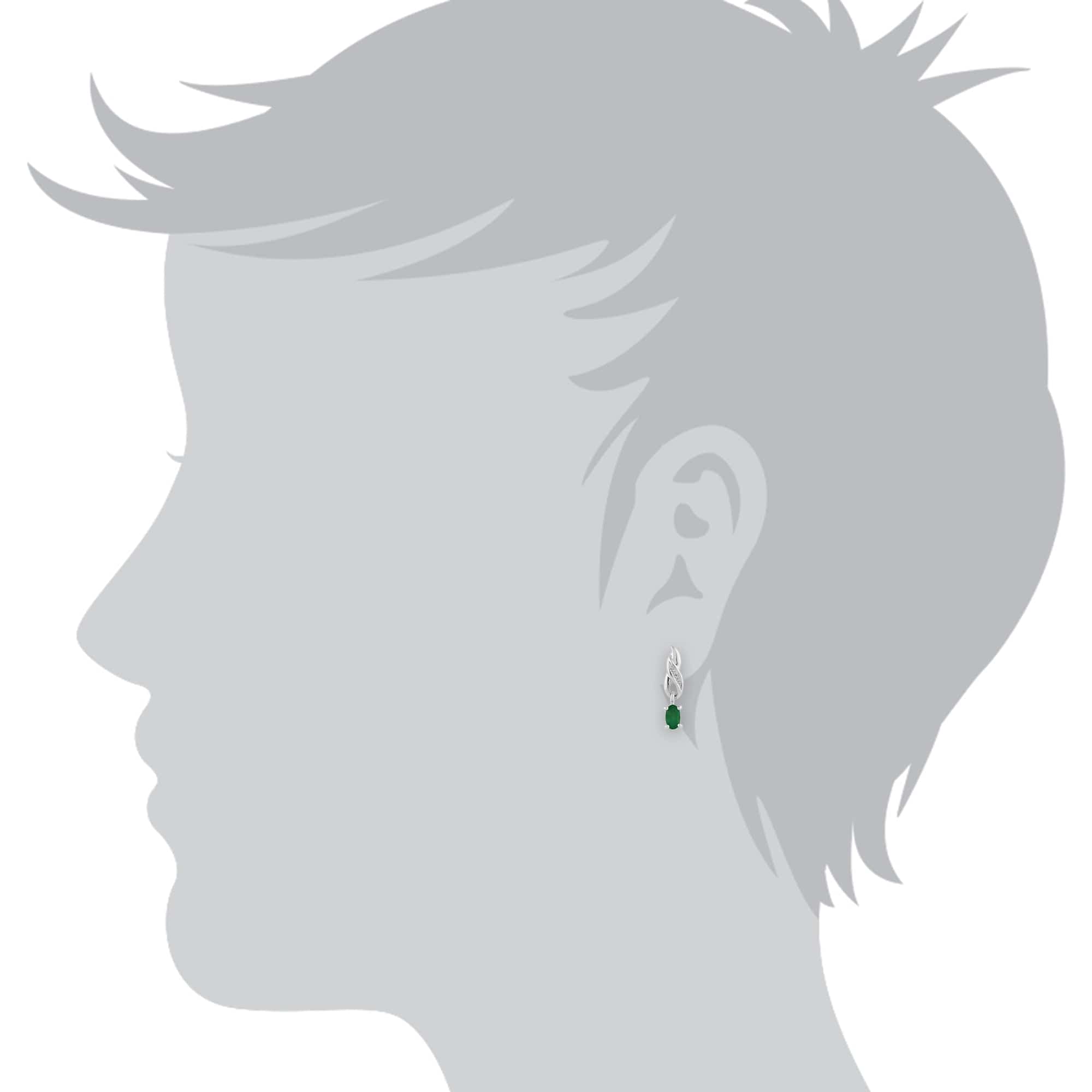 117E0108019 Classic Emerald & Diamond Swirl Drop Earrings in 9ct White Gold 2