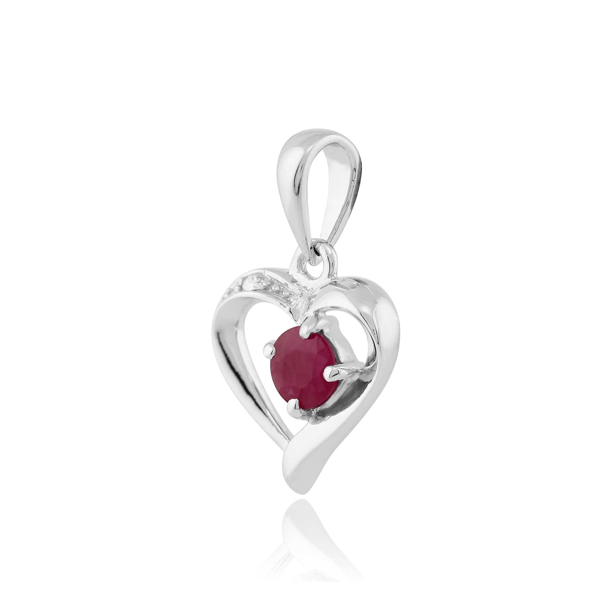 Classic Round Ruby & Diamond Heart Pendant in 9ct White Gold - Gemondo