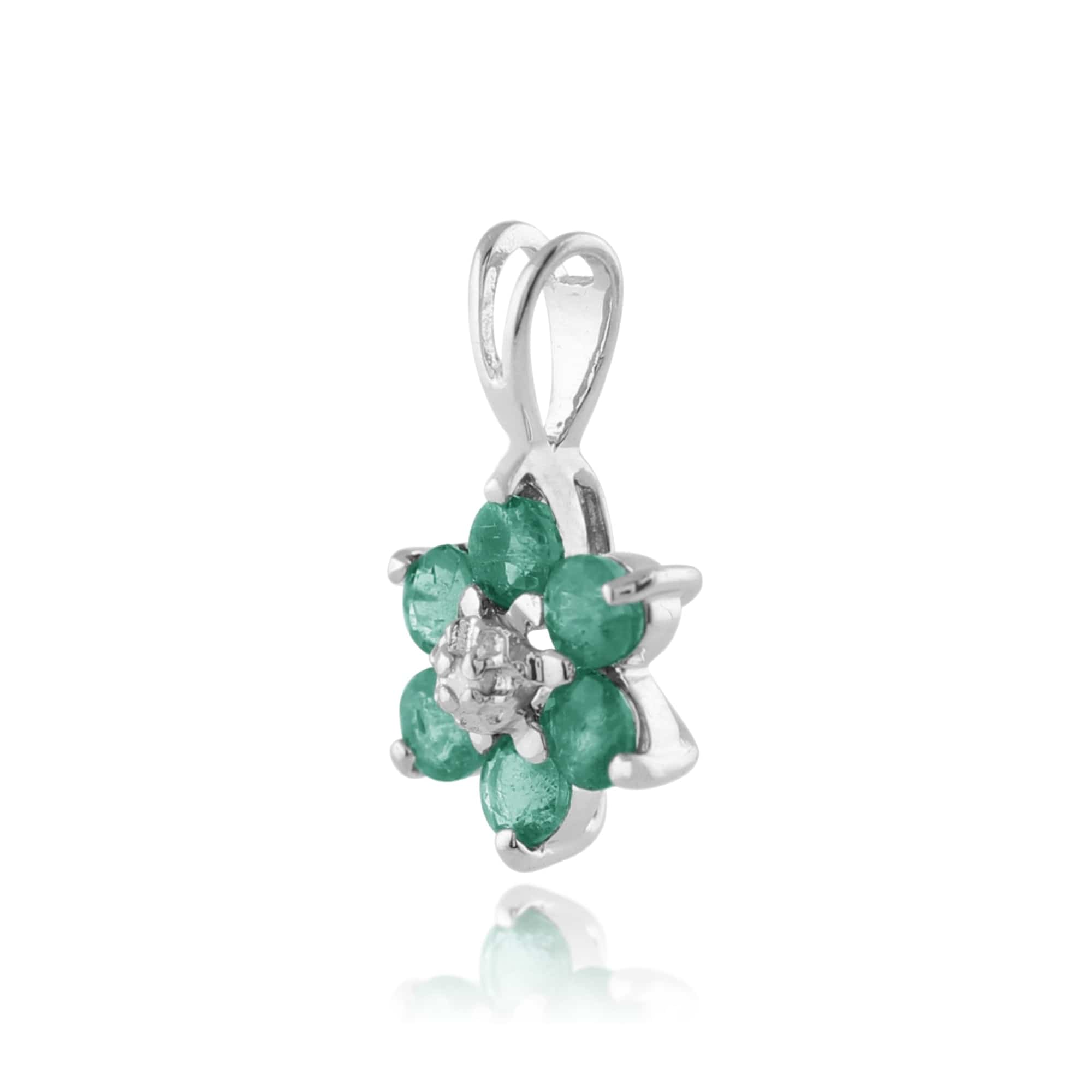 117P0625039 Floral Round Emerald & Diamond Cluster Pendant in 9ct White Gold 2