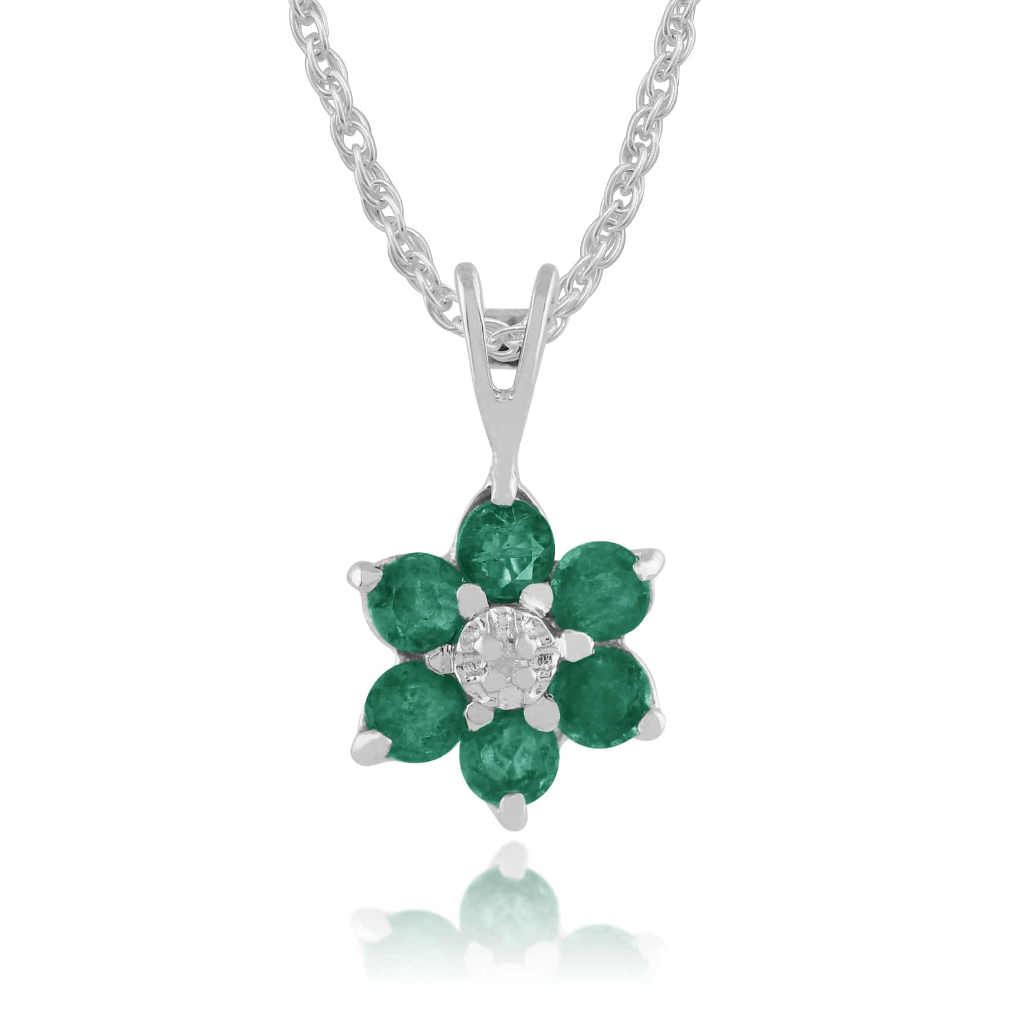 Floral Emerald & Diamond Flower Cluster Stud Earrings & Pendant Set Image 4