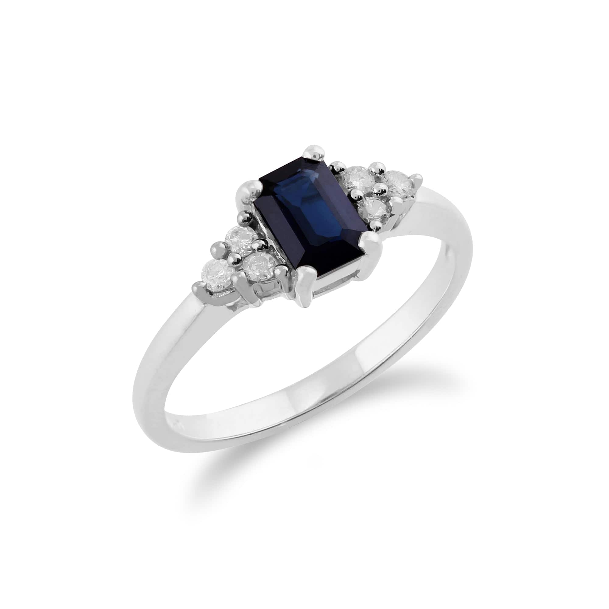 117R0018039 Classic Octagon Sapphire & Diamond Ring in 9ct White Gold 2