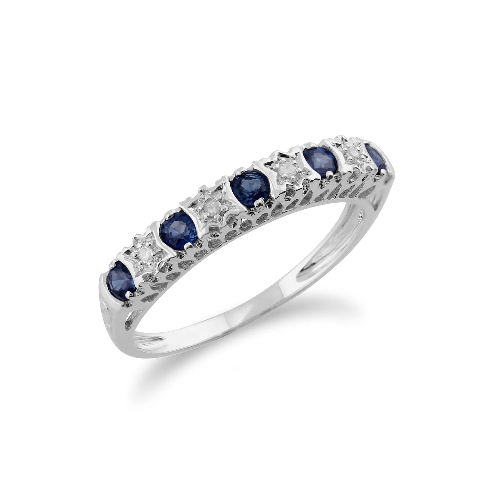 Classic Round Sapphire & Diamond Half Eternity Band in 9ct White Gold Side