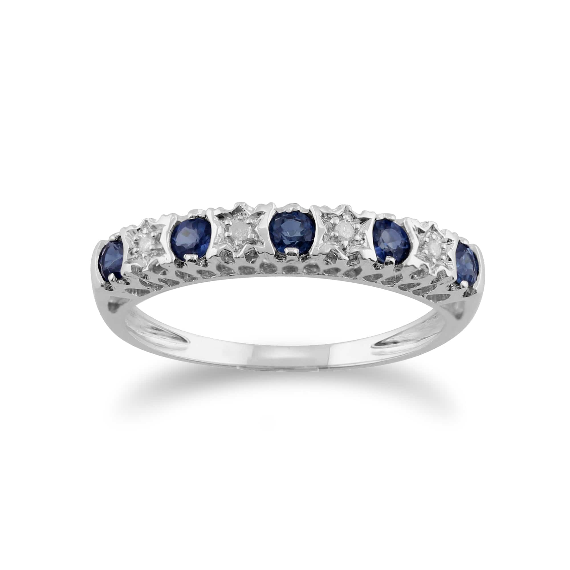 Classic Sapphire & Diamond Half Hoop Earrings & Half Eternity Ring Set Image 2