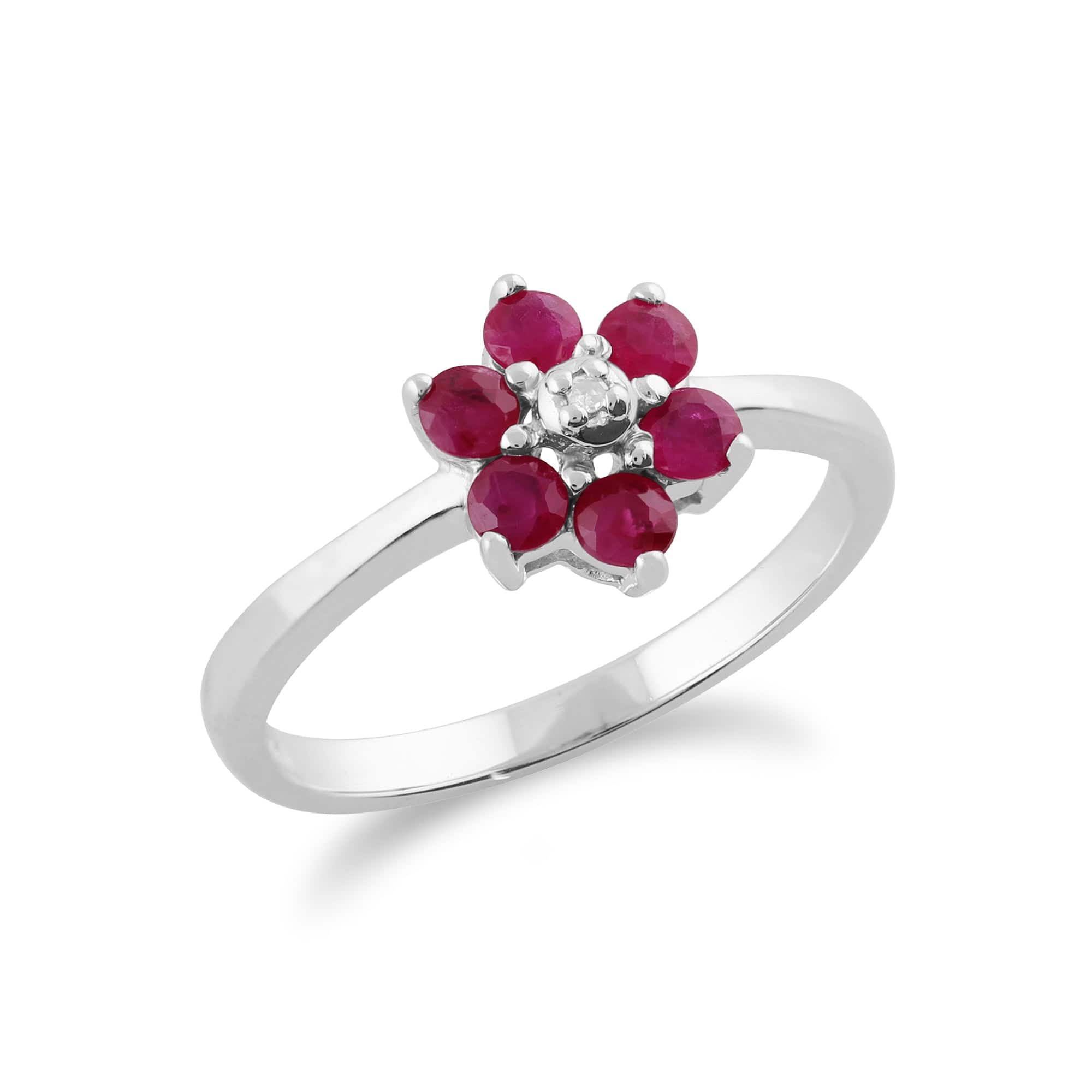117R0051029 Floral Round Ruby & Diamond Cluster Ring in 9ct White Gold 2