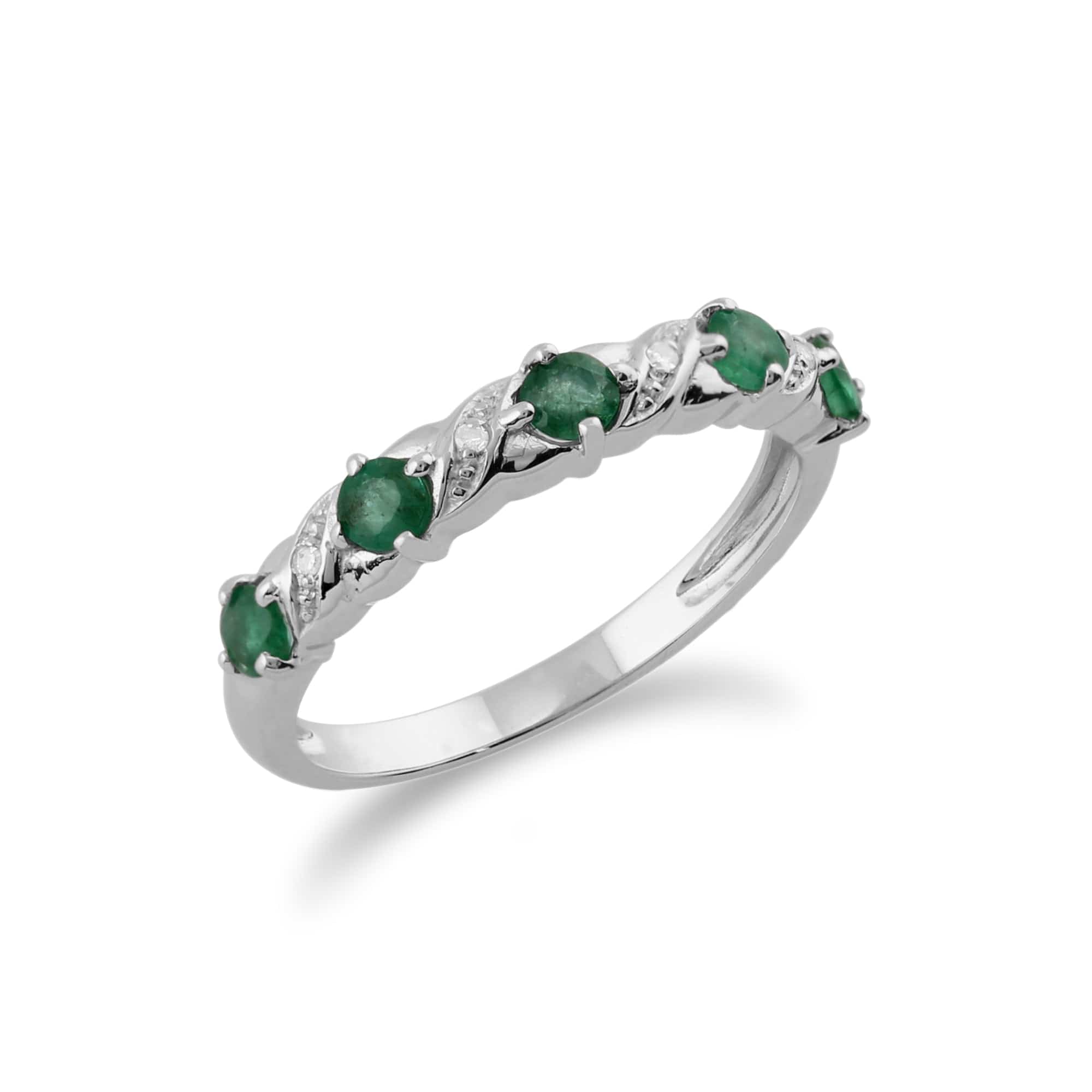 Classic Round Emerald & Diamond Half Eternity Ring in 9ct White Gold