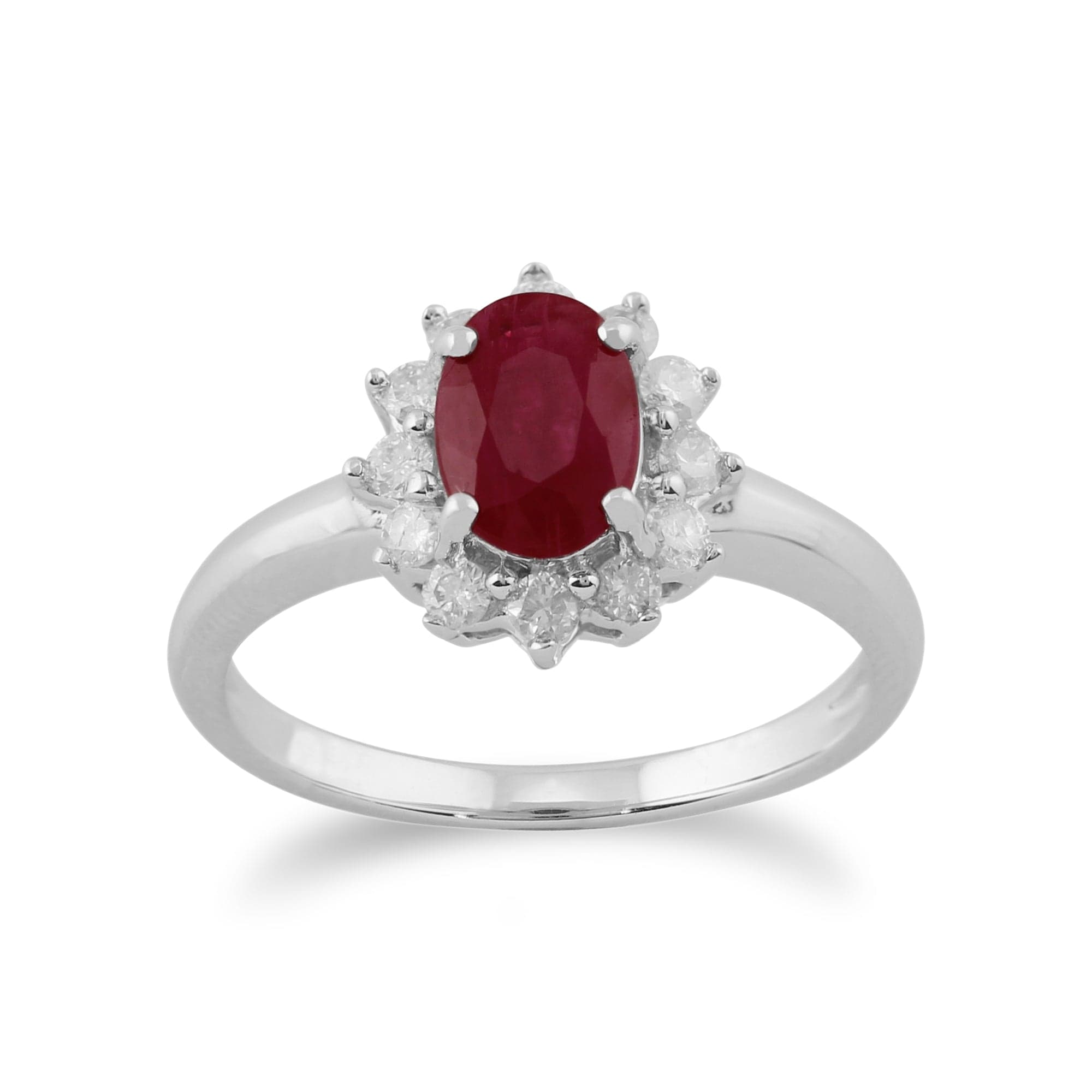 Classic Oval Ruby & Diamond Cluster Ring in 9ct White Gold - Gemondo