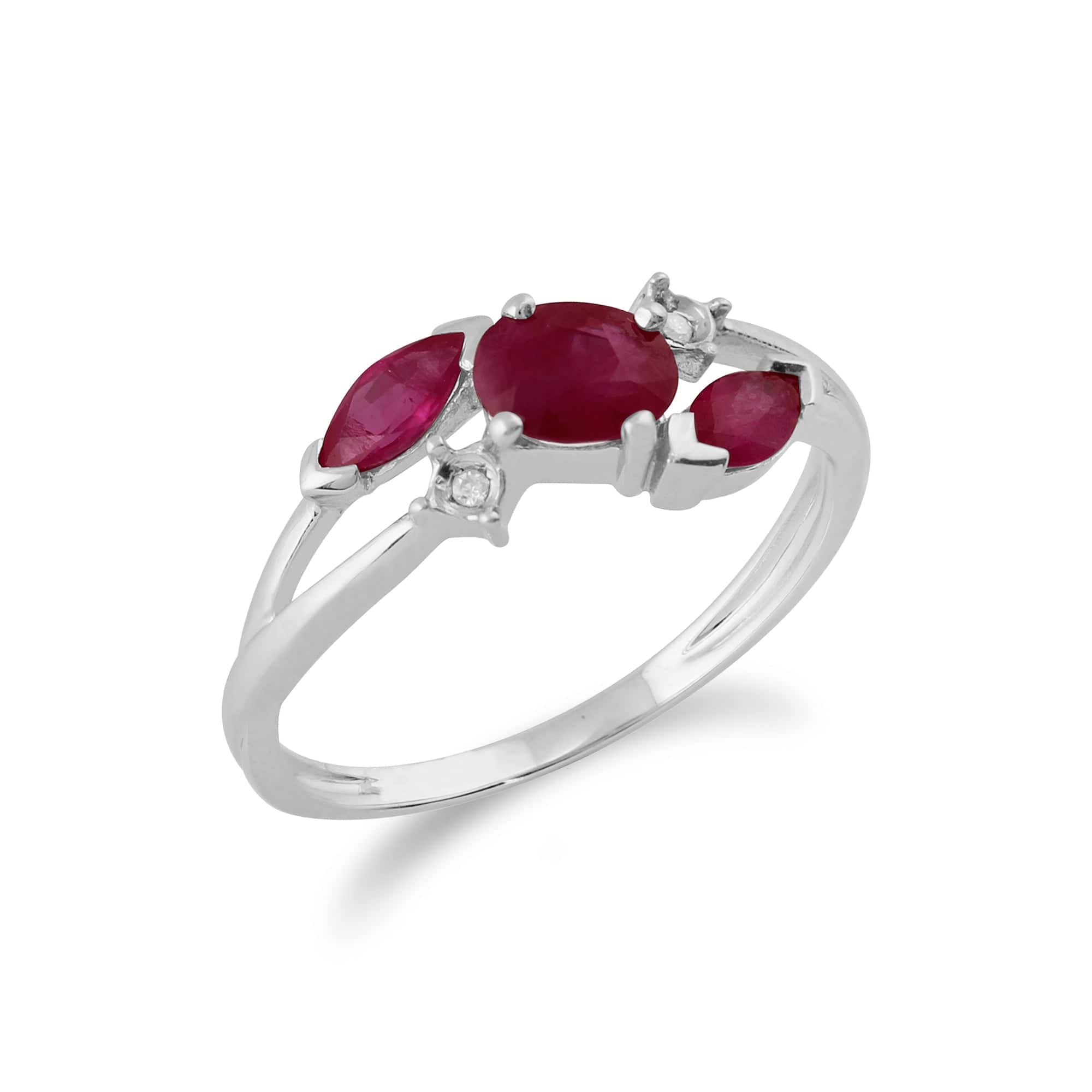 117R0170019 Classic Oval Ruby & Diamond Crossover Ring in 9ct White Gold 2