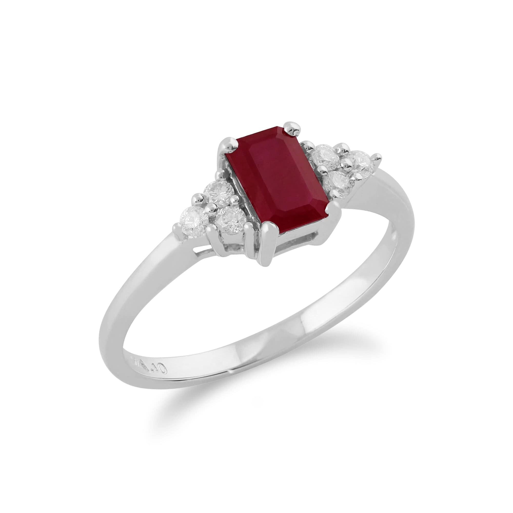 Classic Baguette Ruby & Diamond Ring in 9ct White Gold - Gemondo