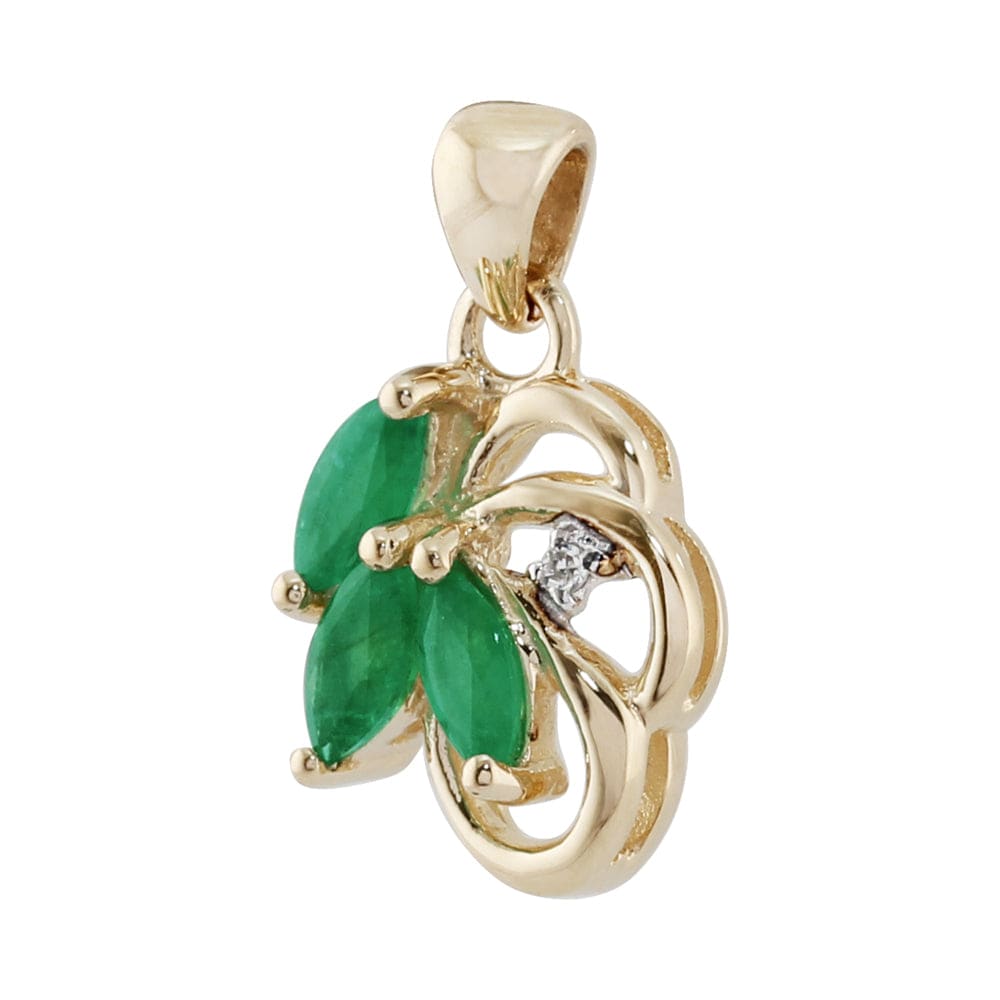 7074 Floral Emerald & Diamond Pendant in 9ct Yellow Gold 2