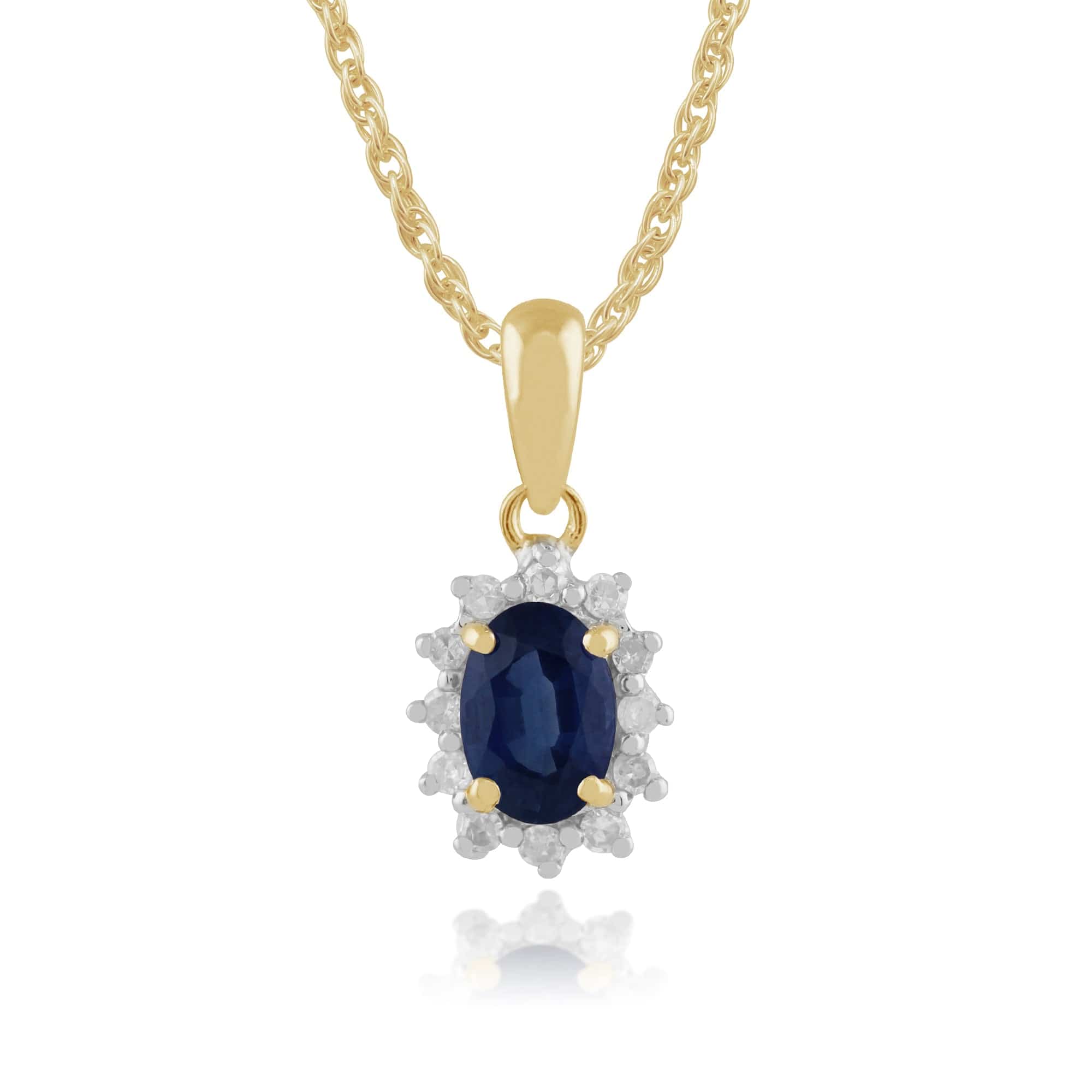 Classic Oval Sapphire & Diamond Cluster Pendant in 9ct Yellow Gold - Gemondo