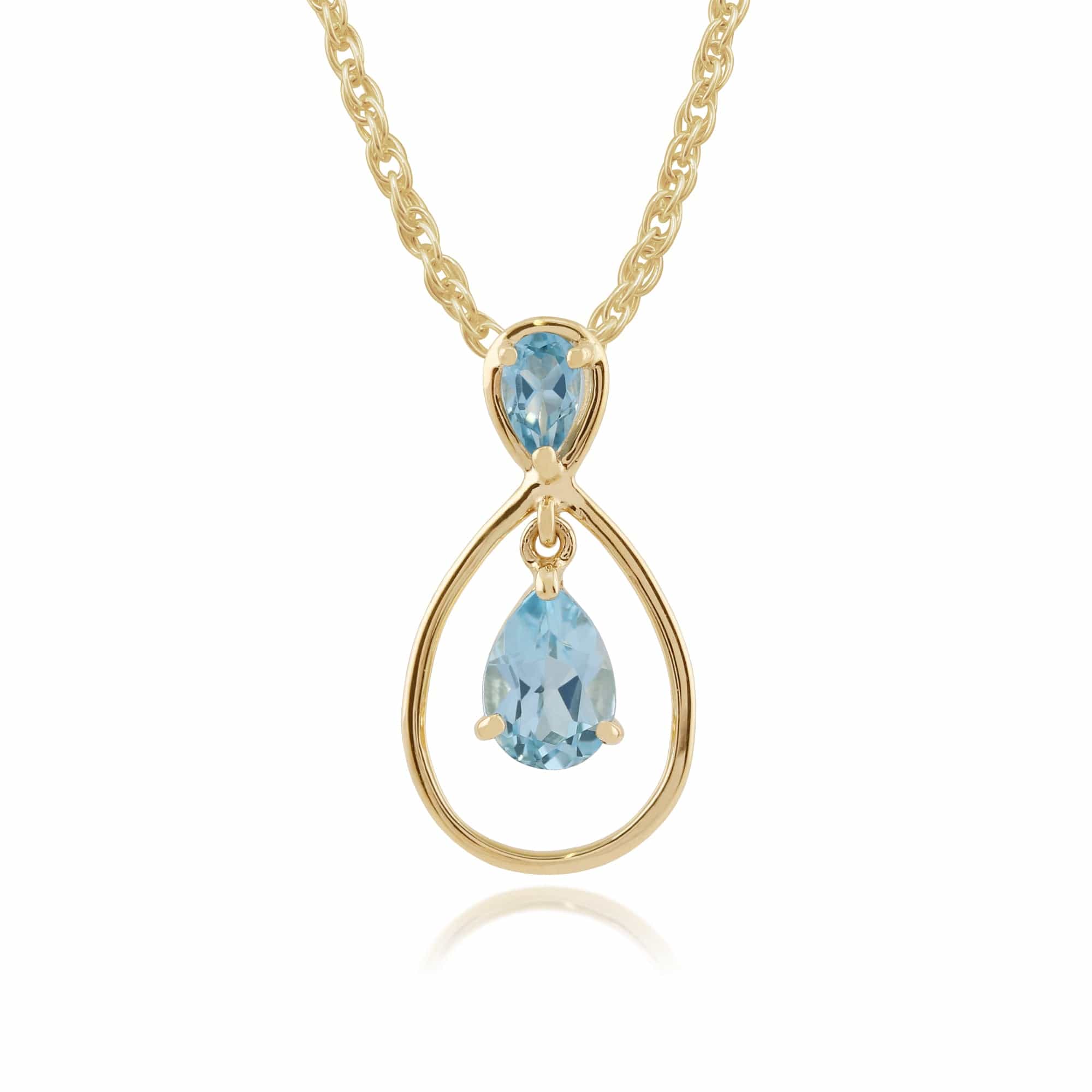 Classic Pear Blue Topaz Drop Pendant in 9ct Yellow Gold - Gemondo