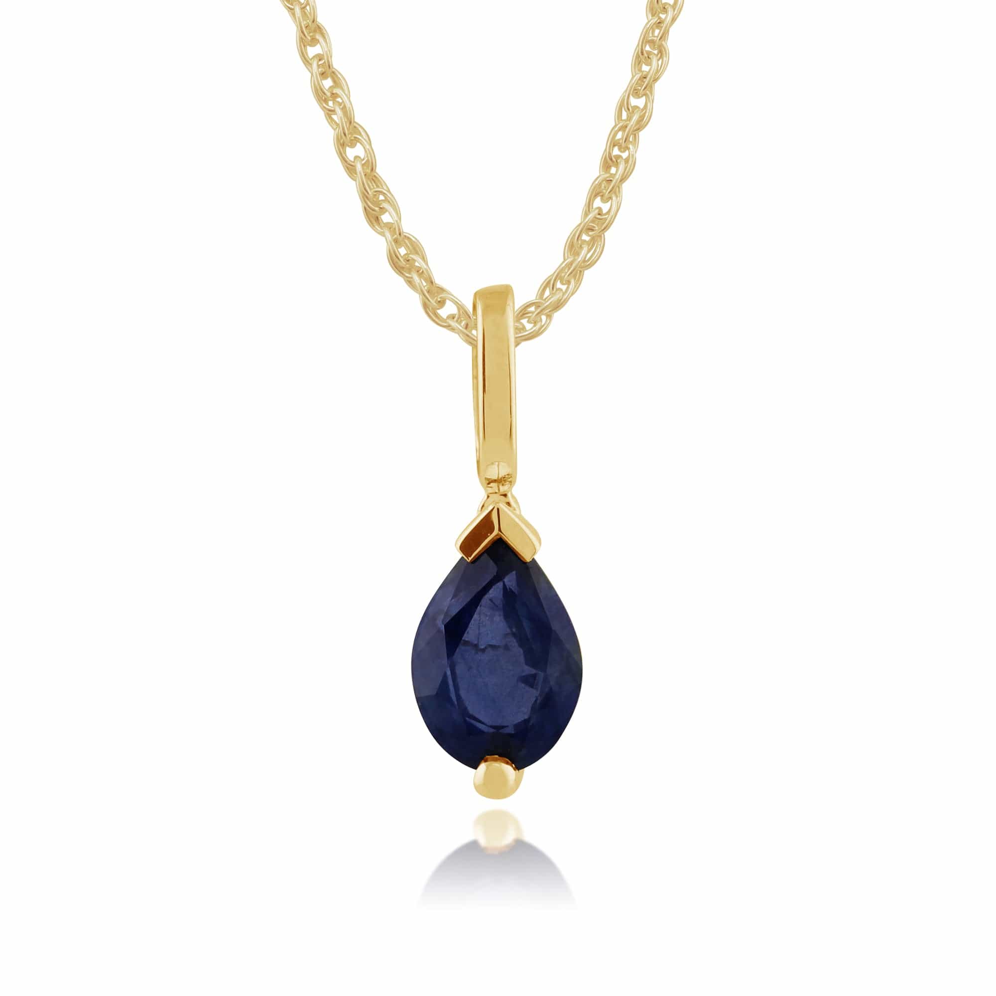 Classic Pear Light Blue Sapphire Pendant in 9ct Yellow Gold - Gemondo