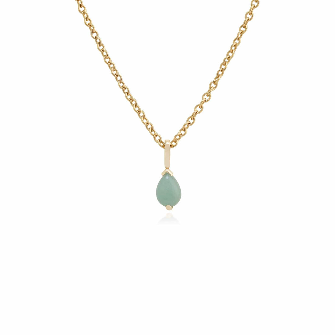 Classic Pear Green Jade Claw Set Single Stone Pendant in 9ct Yellow Gold - Gemondo