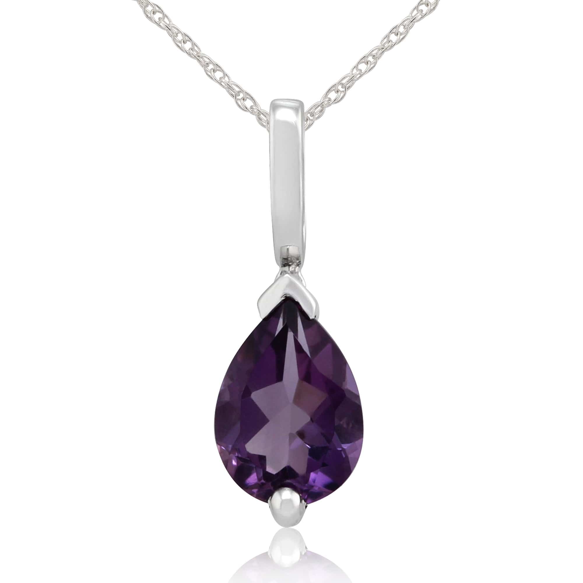 Classic Pear Amethyst Pendant in 9ct White Gold - Gemondo