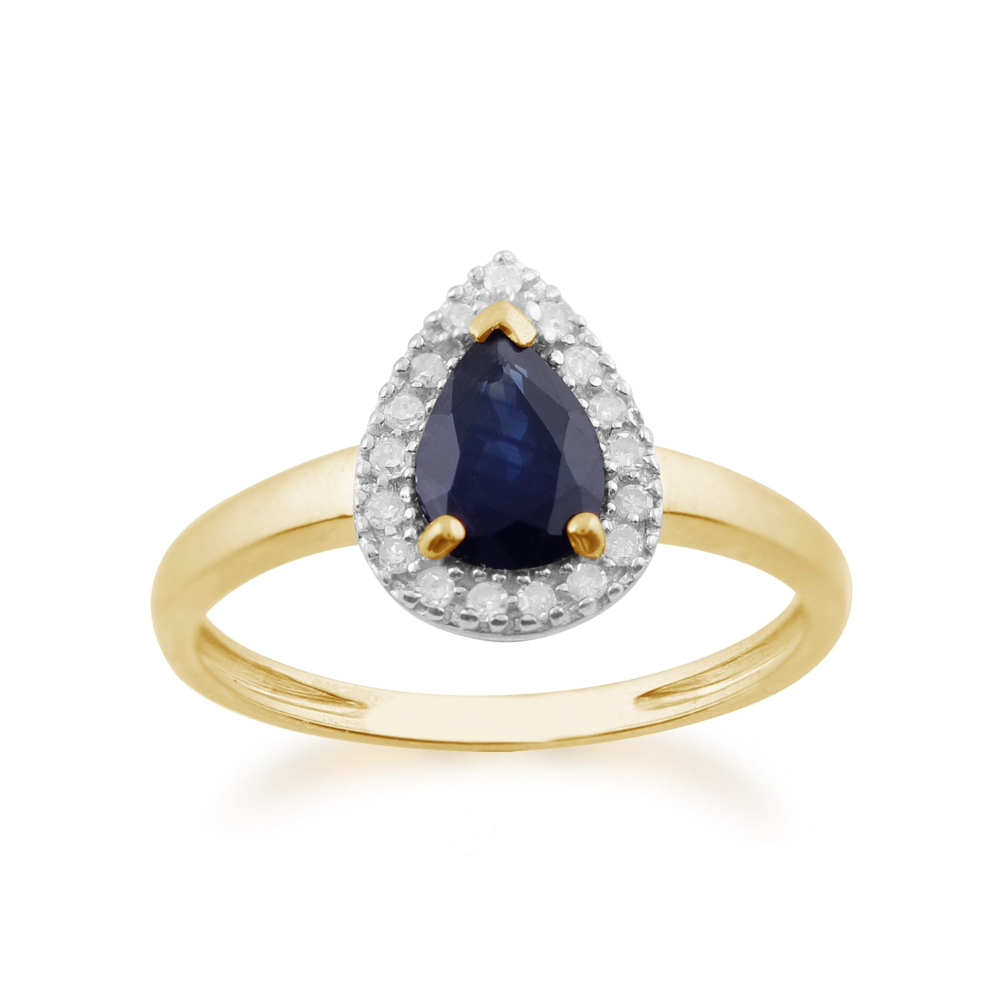 Classic Pear Shaped Sapphire & Diamond Ring in Yellow 9ct Gold - Gemondo