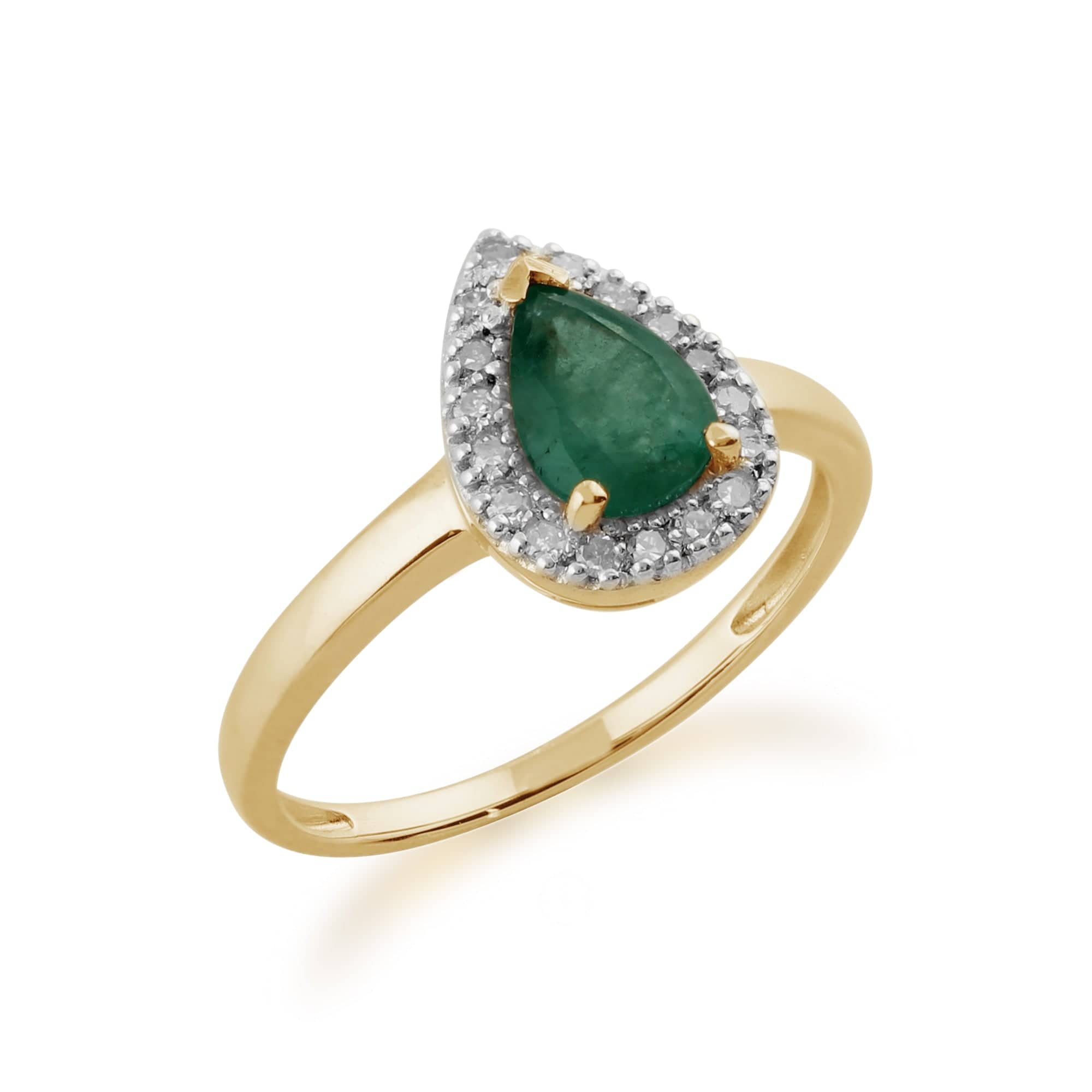 Classic 0.66ct Pear Emerald & Diamond Ring in 9ct Yellow Gold - Gemondo