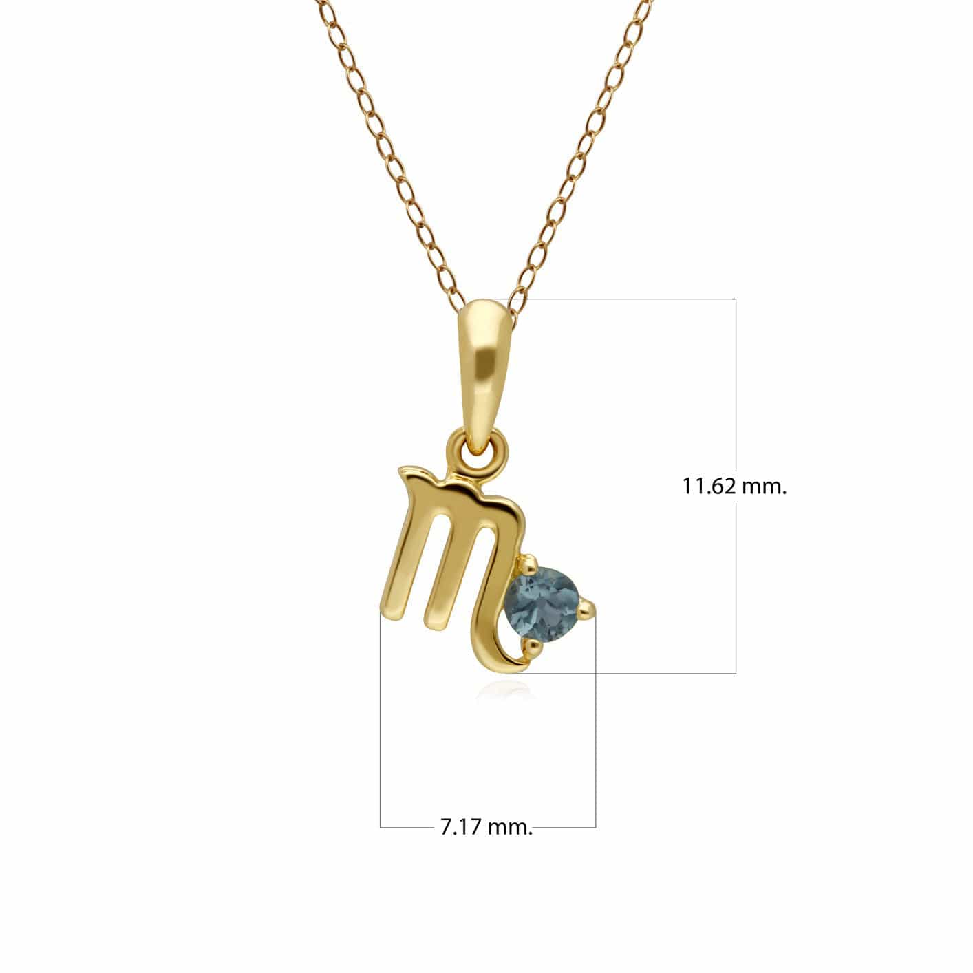 135P2002019 Blue Topaz Scorpio Zodiac Charm Necklace in 9ct Yellow Gold 3