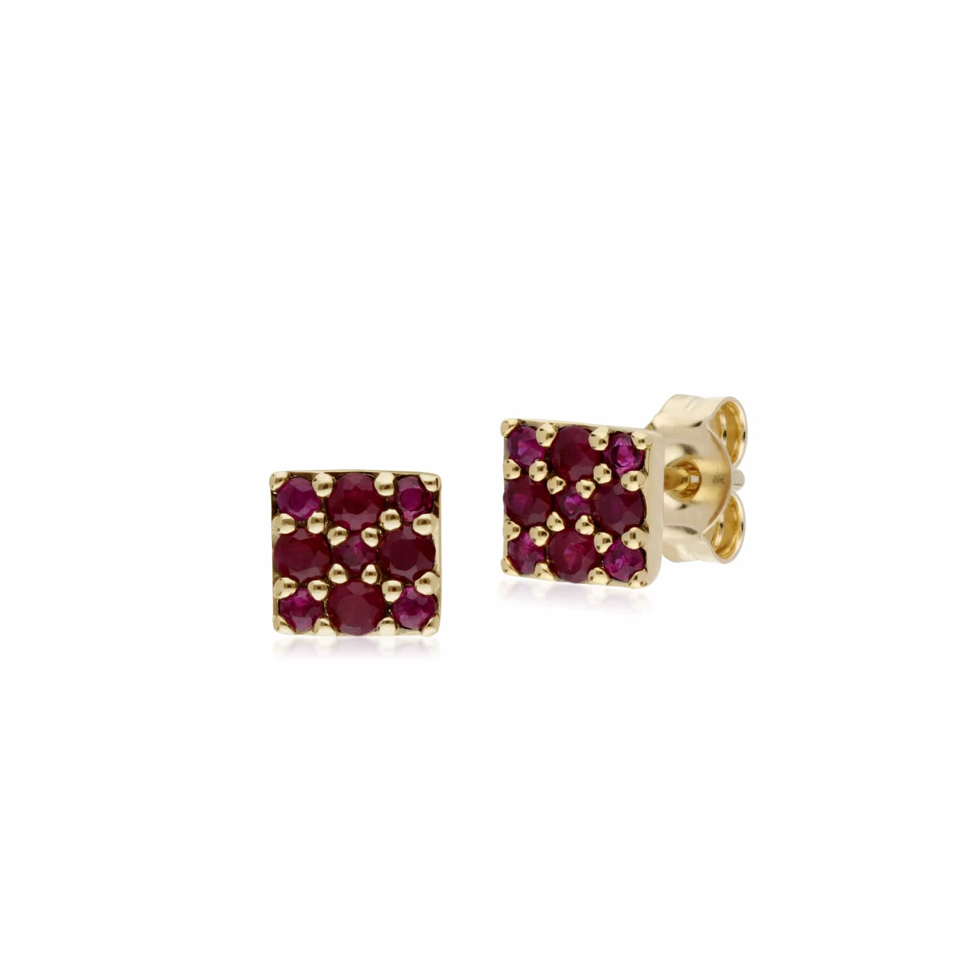 132E2573029-132R8081029 Classic Round Ruby Cluster Panel Stud Earrings & Ring Set in 9ct Yellow Gold 2