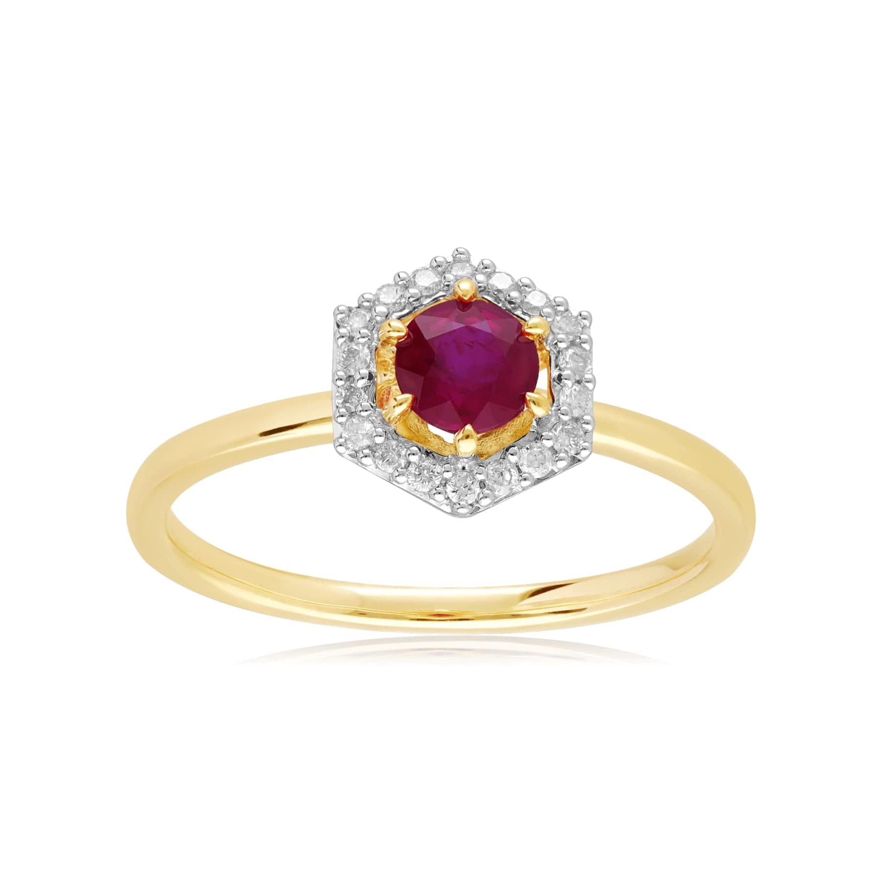 9ct Yellow Gold 0.92ct Ruby & Diamond Halo Engagement Ring - Gemondo