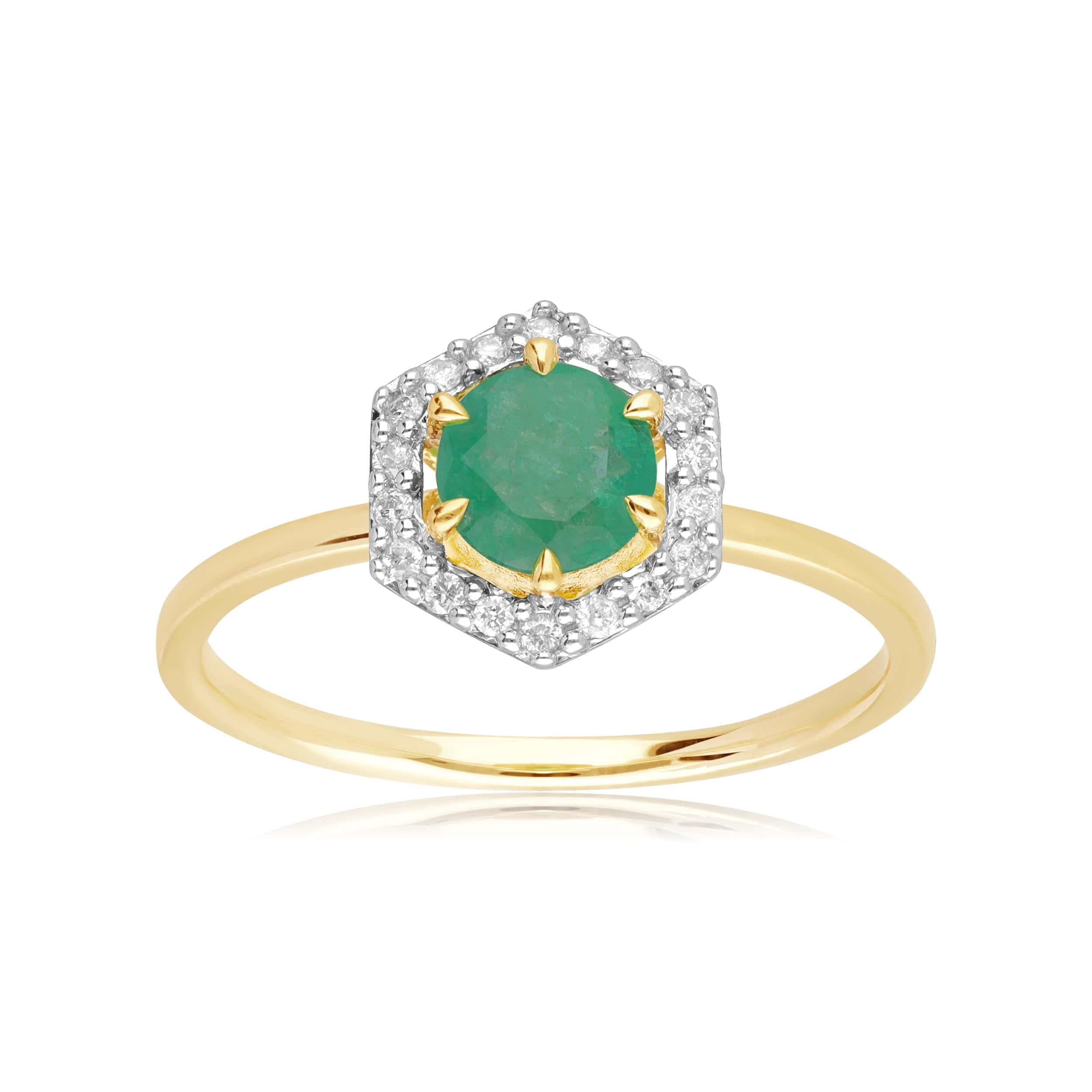 9ct Yellow Gold 0.67ct Emerald & Diamond Halo Engagement Ring - Gemondo
