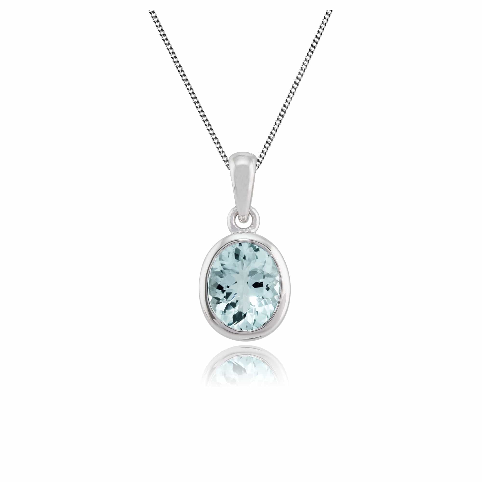 Classic Oval Aquamarine Pendant in 9ct White Gold - Gemondo