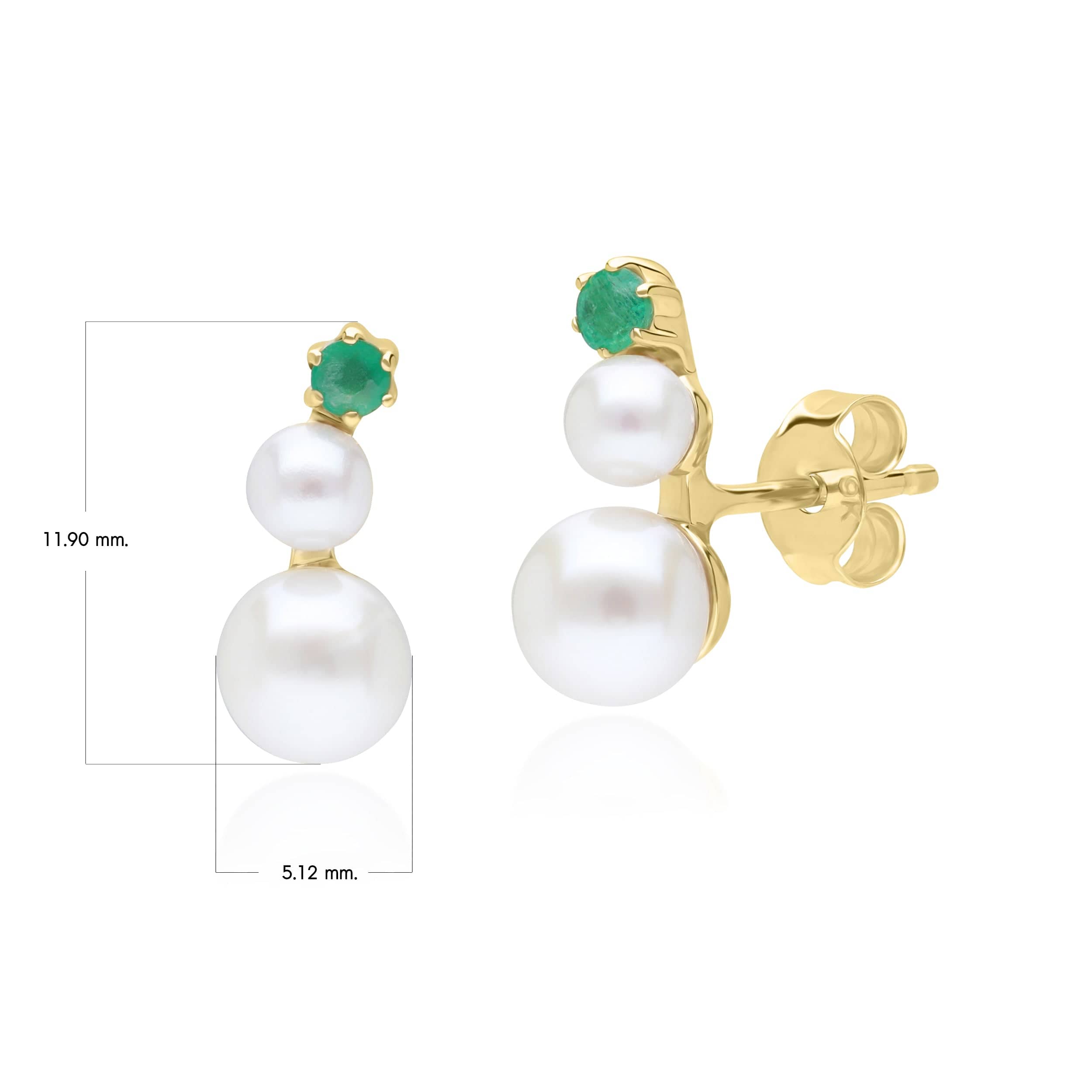 135E1809019 Modern Pearl & Emerald Climber Stud Earrings in 9ct Yellow Gold 4