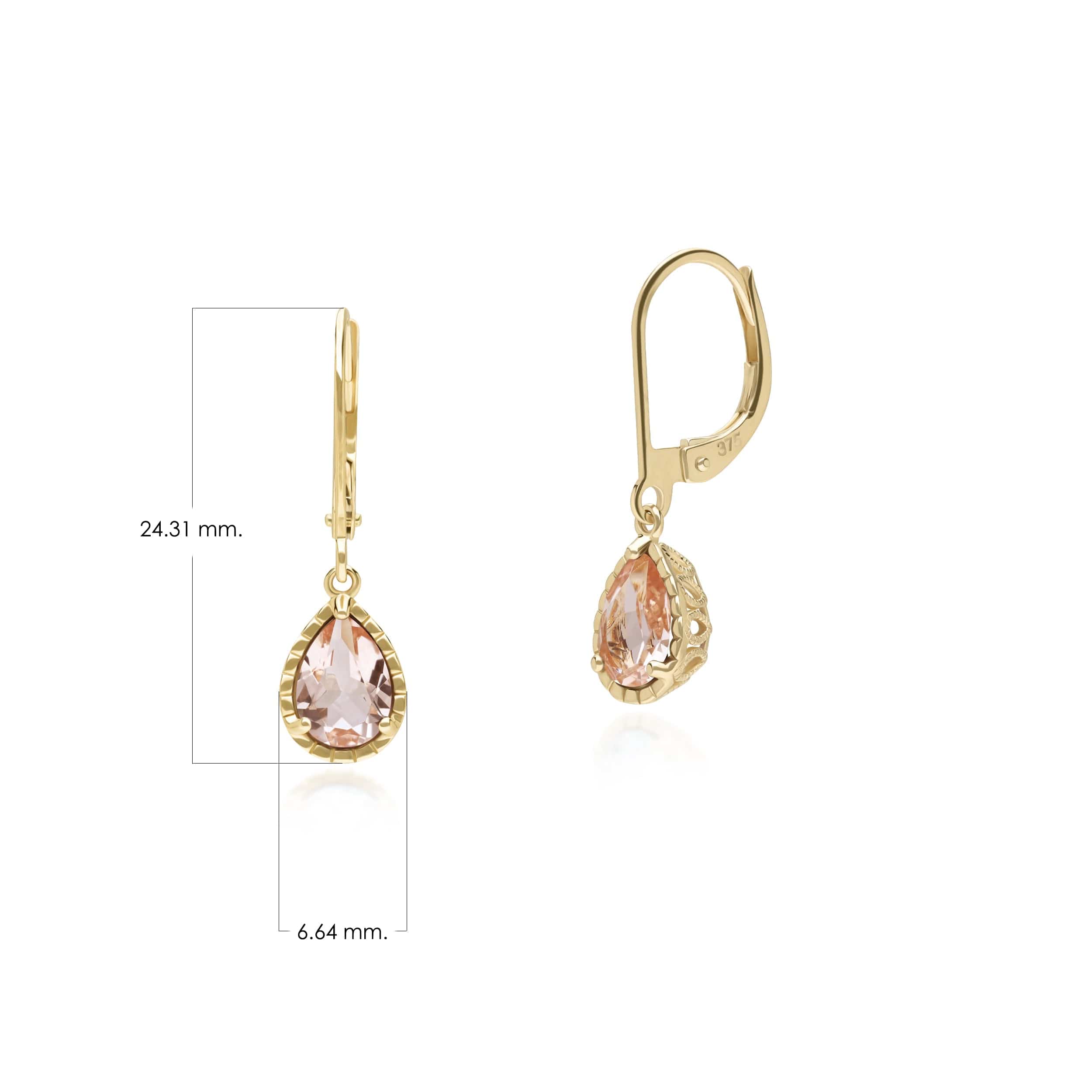 135E1811049 Classic Pear Morganite Dangle Earrings in 9ct Yellow Gold 4
