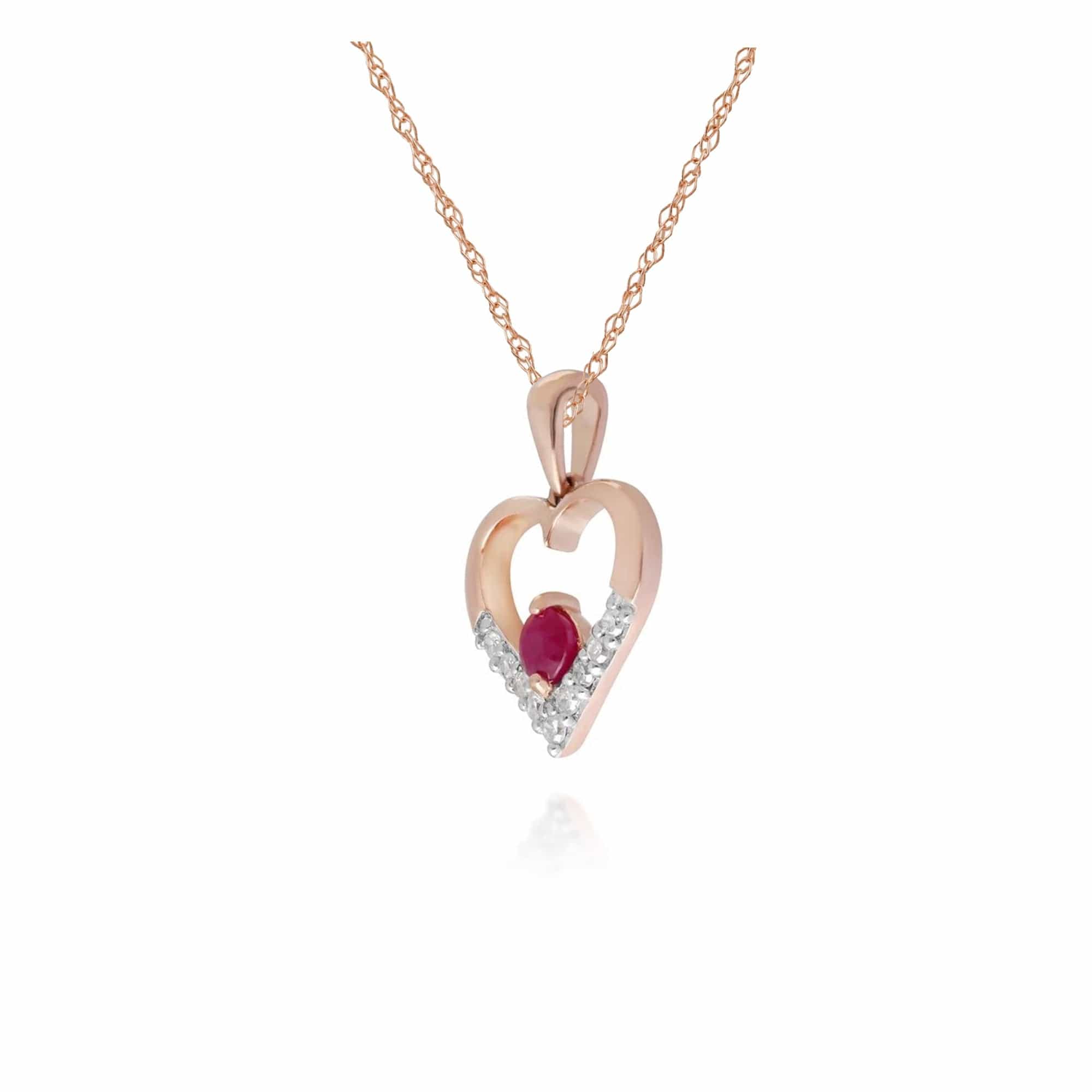 Classic Ruby & Diamond Love Heart Pendant in 9ct Yellow Gold 1