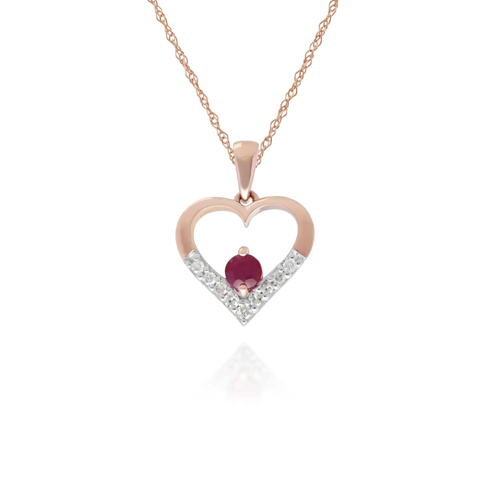 Classic Ruby & Diamond Love Heart Pendant in 9ct Yellow Gold