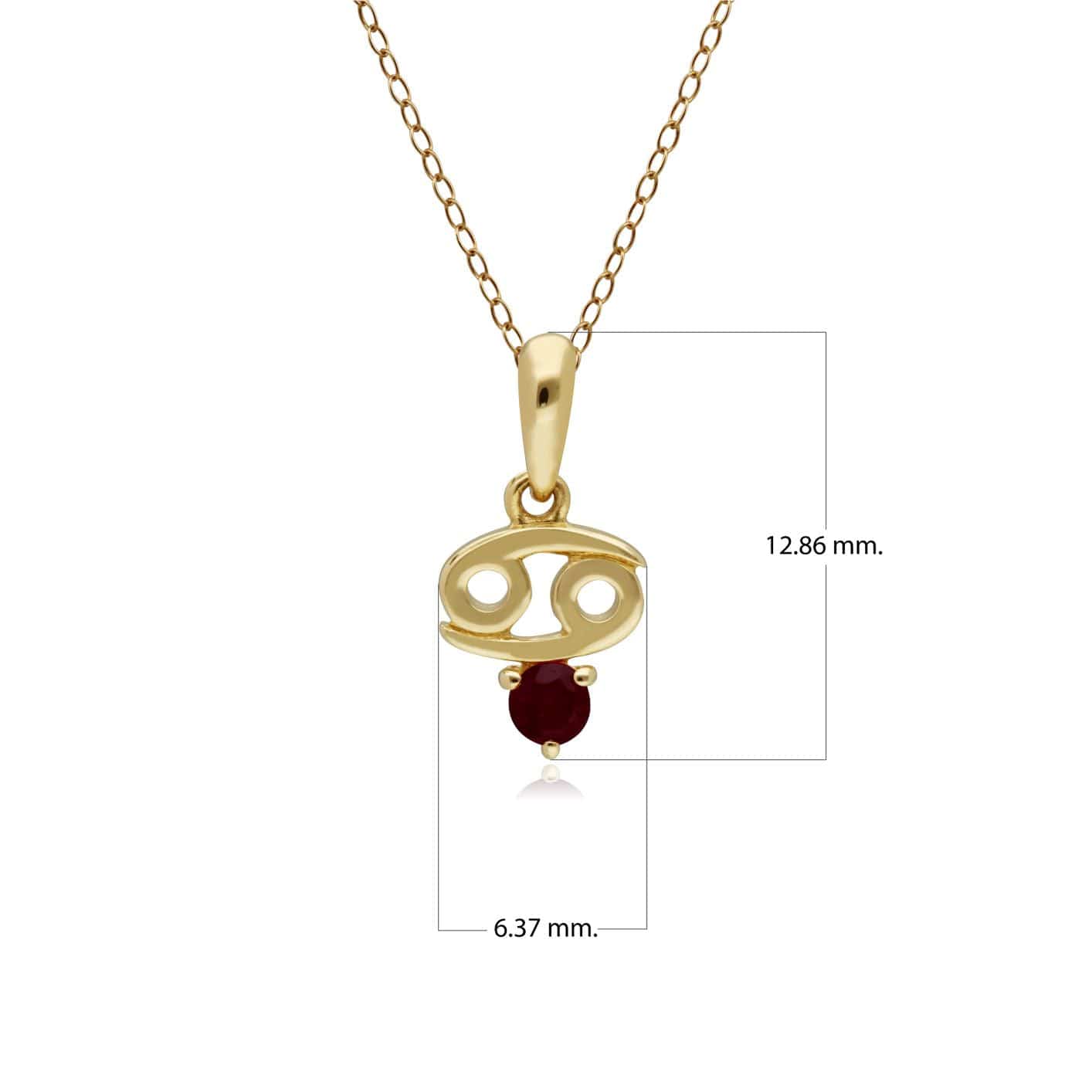 Ruby Cancer Zodiac Charm Necklace in 9ct Yellow Gold - Gemondo