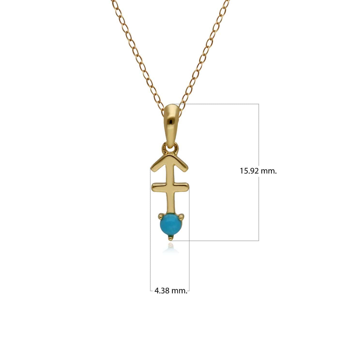135P2003019 Turquoise Sagittarius Zodiac Charm Necklace in 9ct Yellow Gold 3